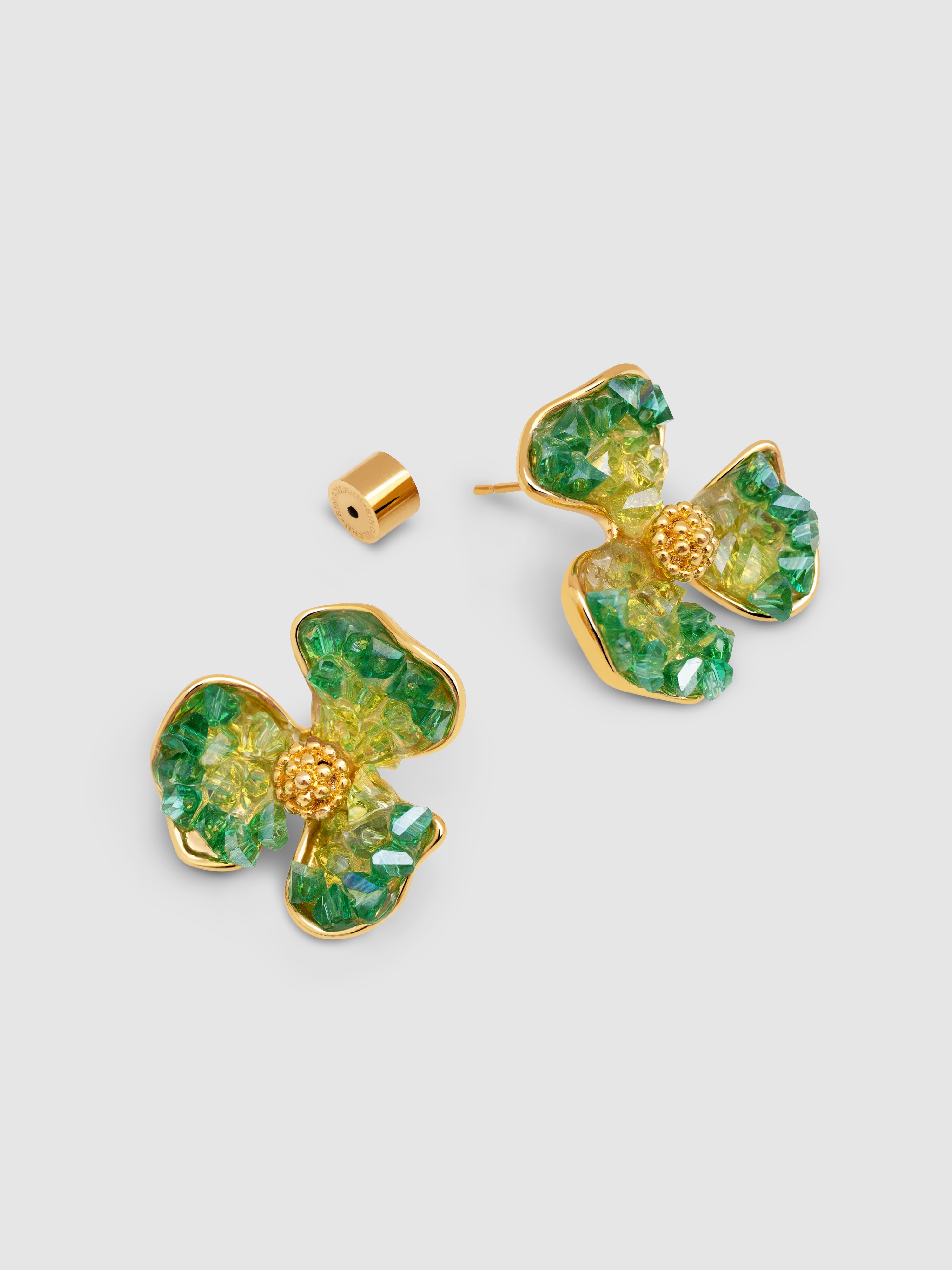 Brincos Clover de Liga de Metais Banhados em Ouro Verde-3