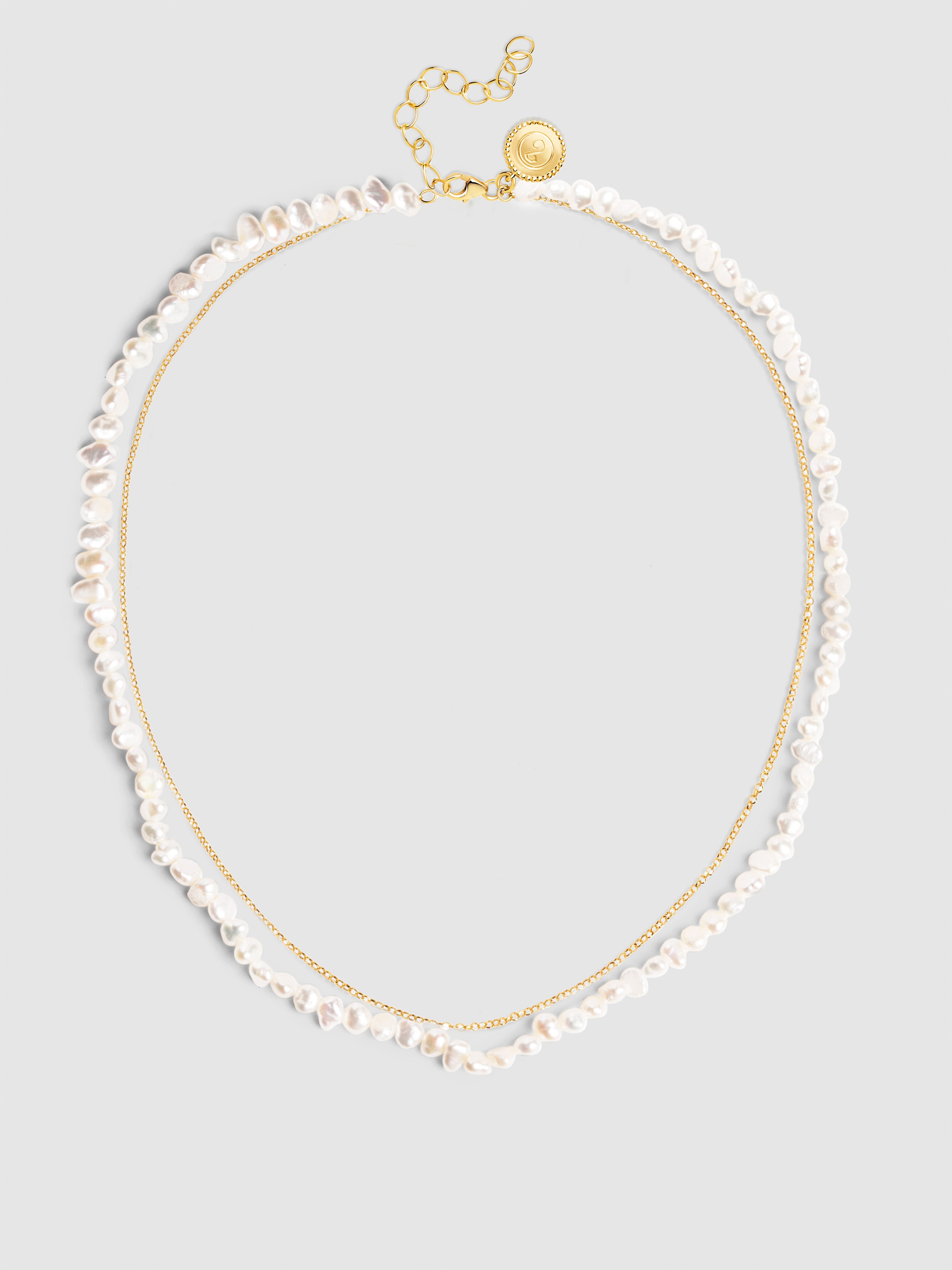 Colar Pearl Chain de Aço Banhado em Ouro Branco-3