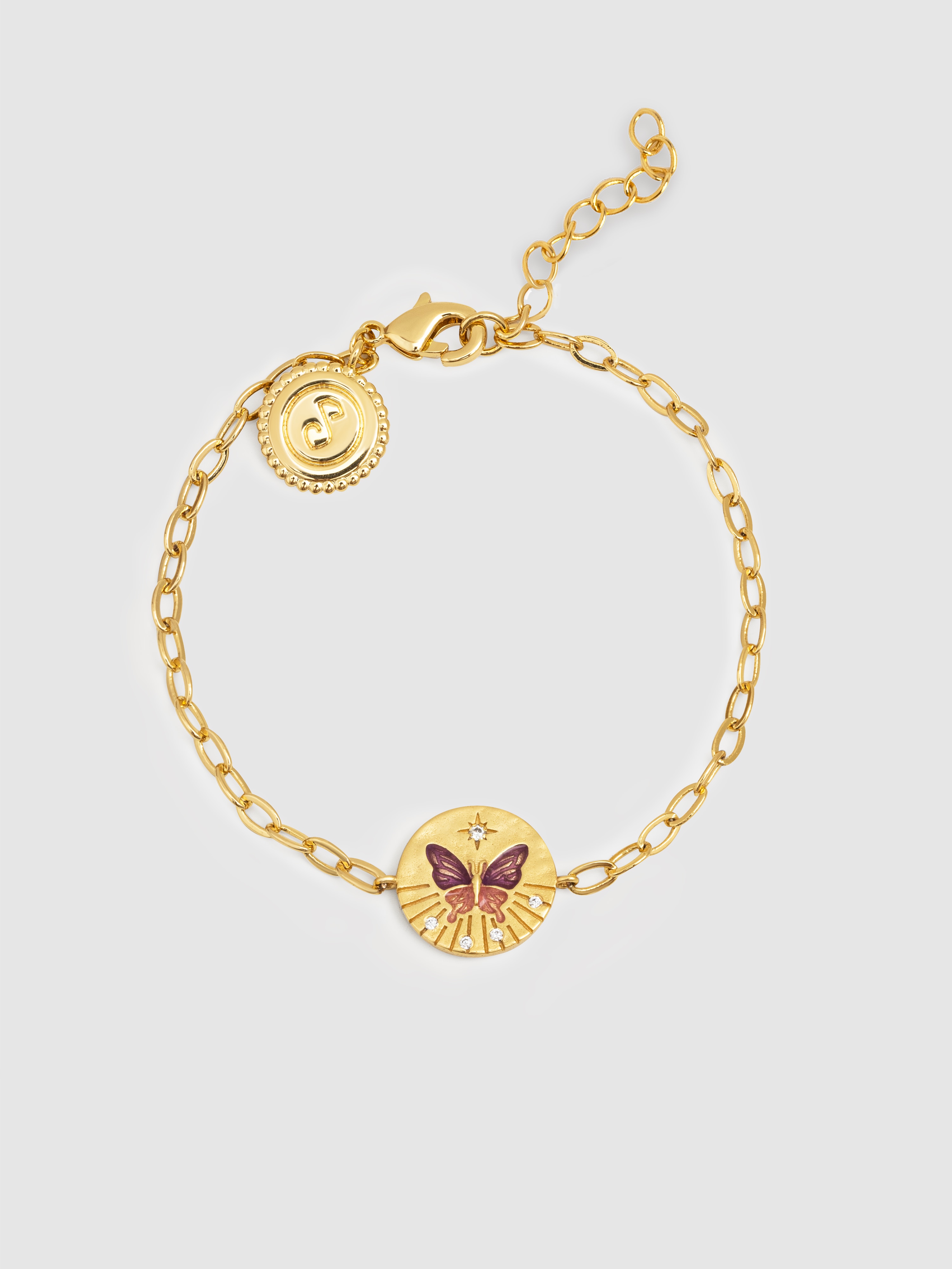 Imagem 0 de Pulseira de Corrente Medallion Butterfly Rose de Liga de Metais Banhada a Ouro