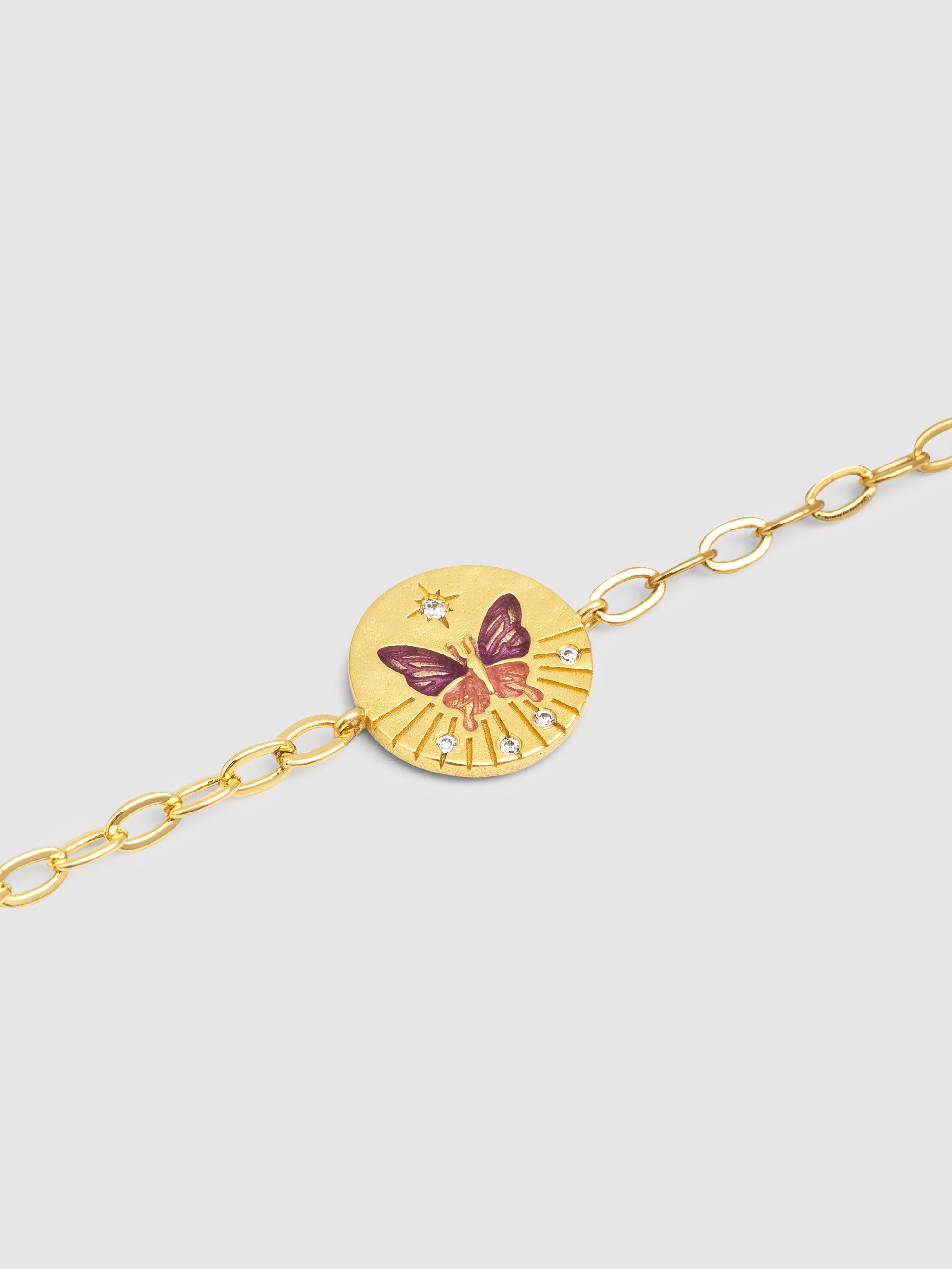 Pulseira de Corrente Medallion Butterfly Rose de Liga de Metais Banhada a Ouro Ouro-4