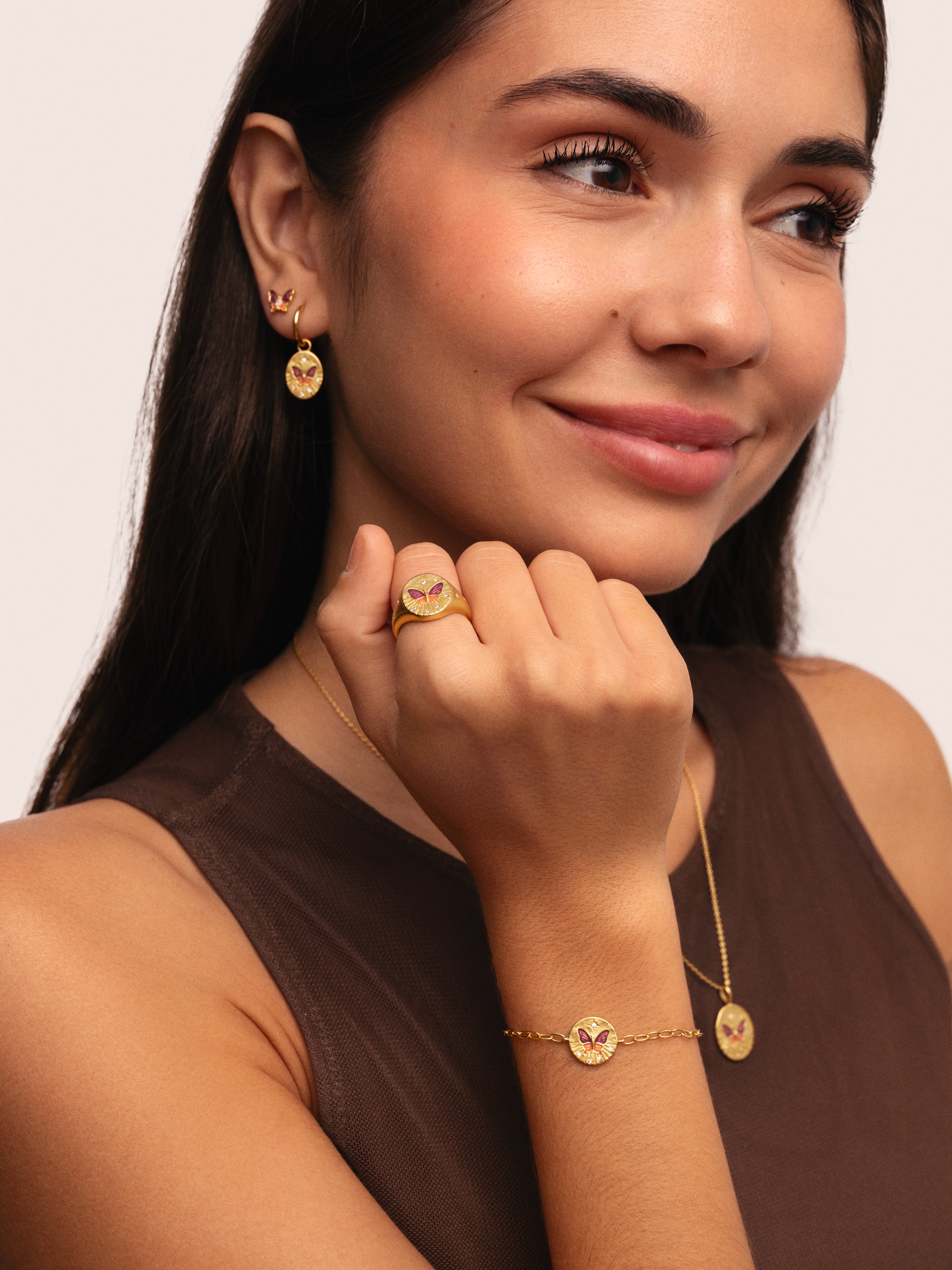 Pulseira de Corrente Medallion Butterfly Rose de Liga de Metais Banhada a Ouro Ouro-5