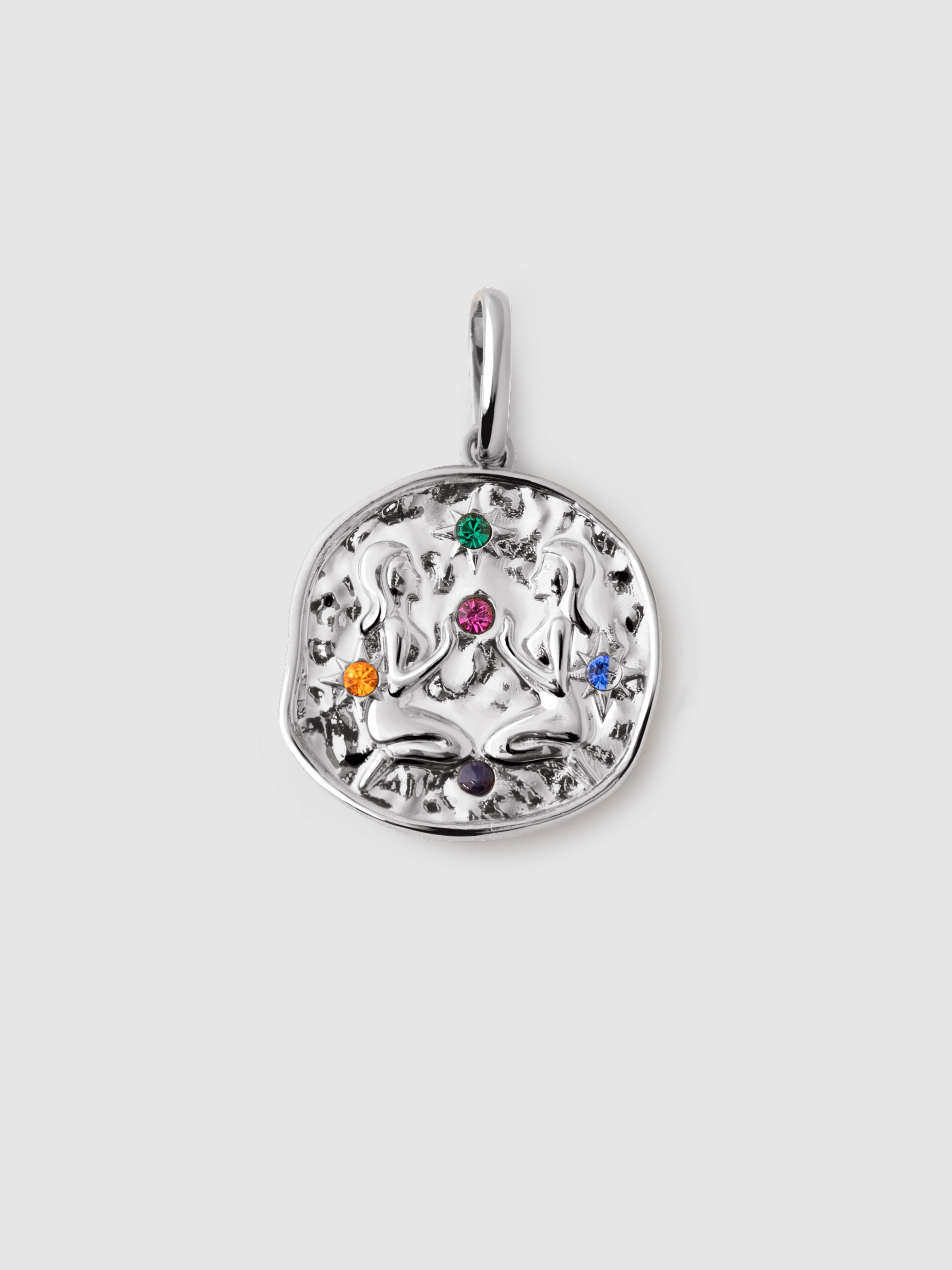 Charm Organic Colors Zodíaco Gémeos de Liga de Metais Banhado em Ródio Multicolor-1