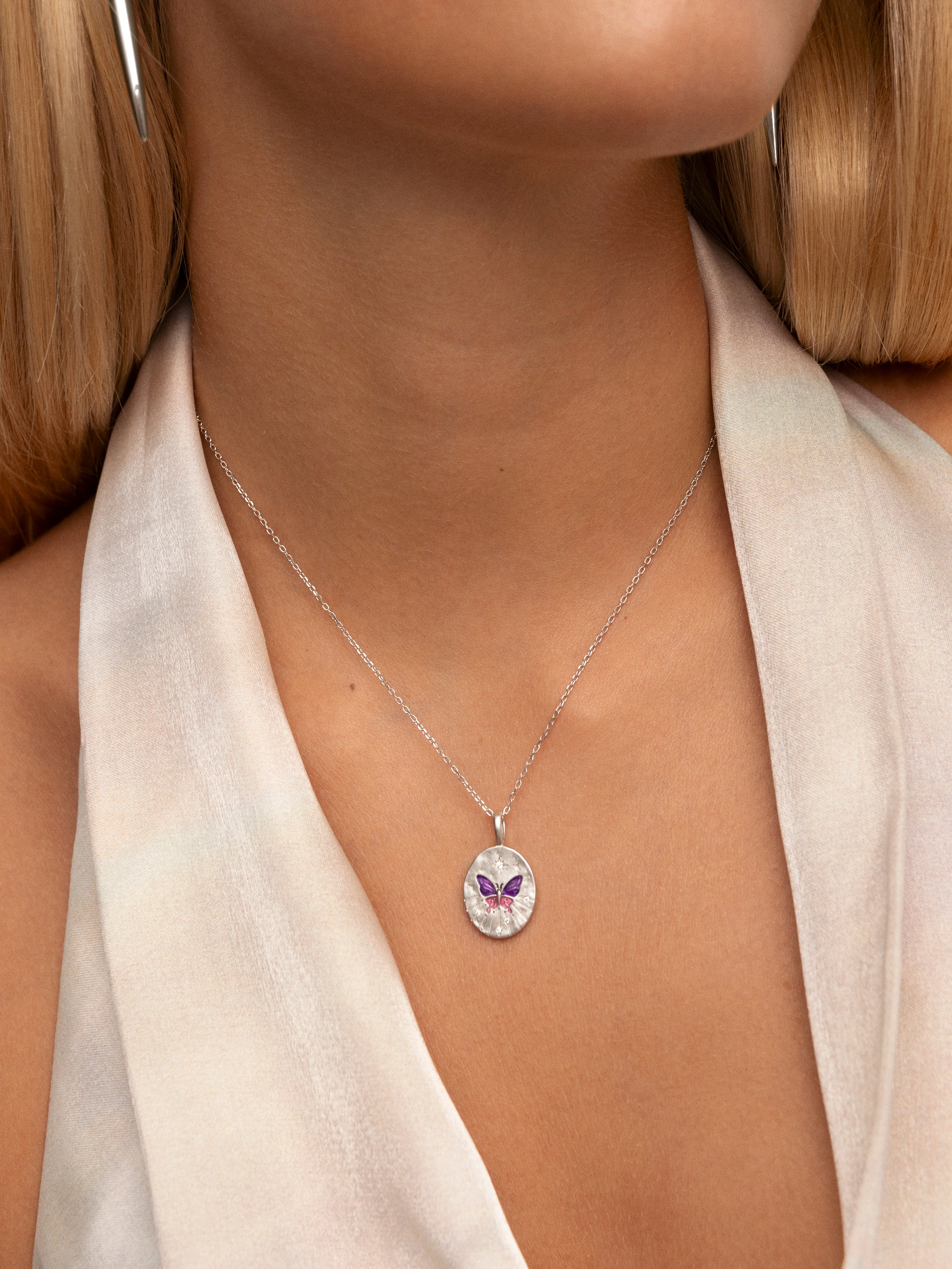 Colar Medallion Butterfly Rose de Liga de Metais Banhado em Ródio Prata / Rosa-2