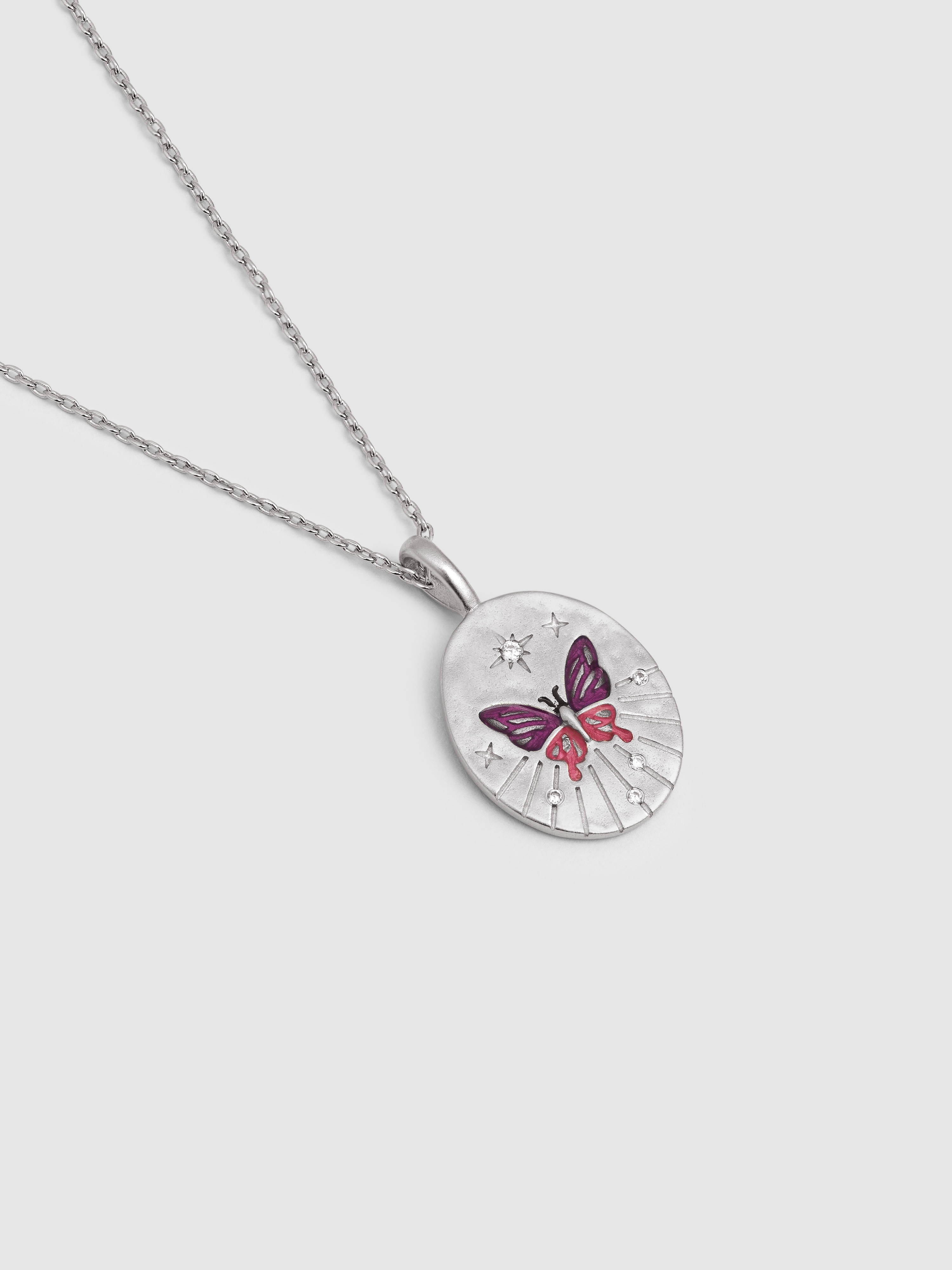Colar Medallion Butterfly Rose de Liga de Metais Banhado em Ródio Prata / Rosa-3