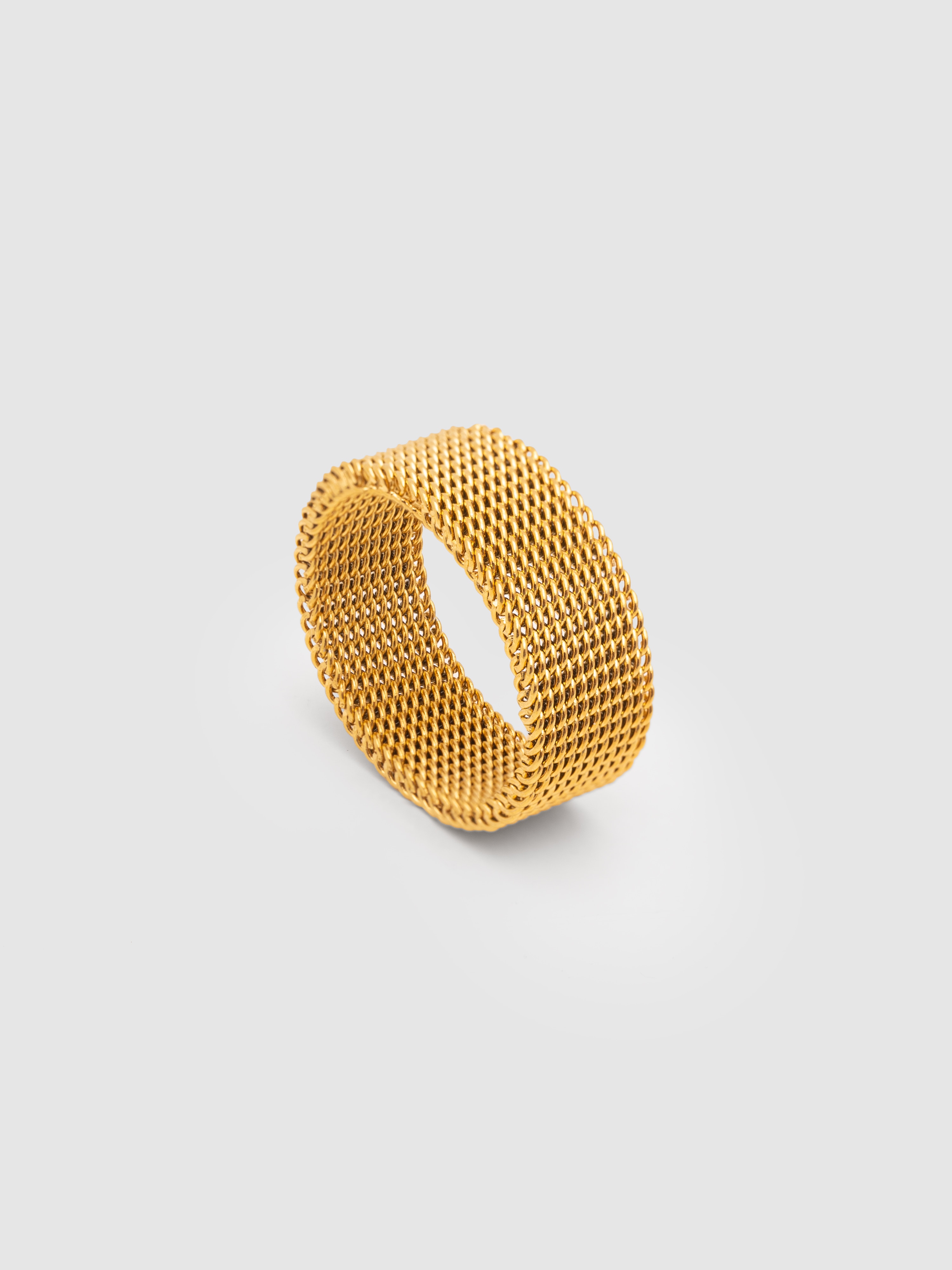 Anel Mesh de Aço Banhado em Ouro Dourado-3