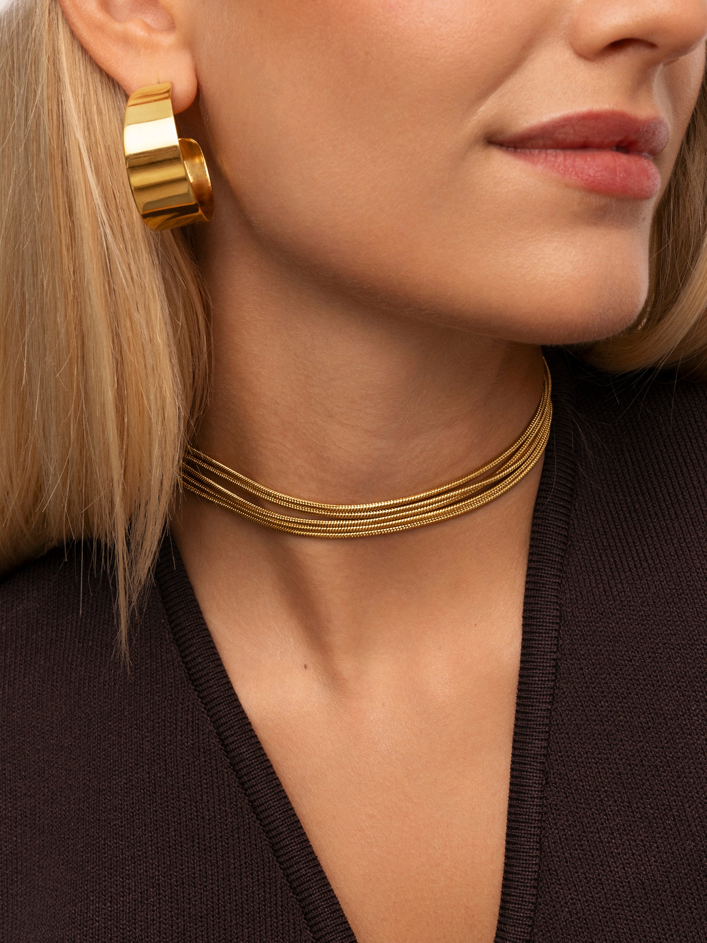 Chokers Cleopatra de Aço Banhado a Ouro Dourado-2