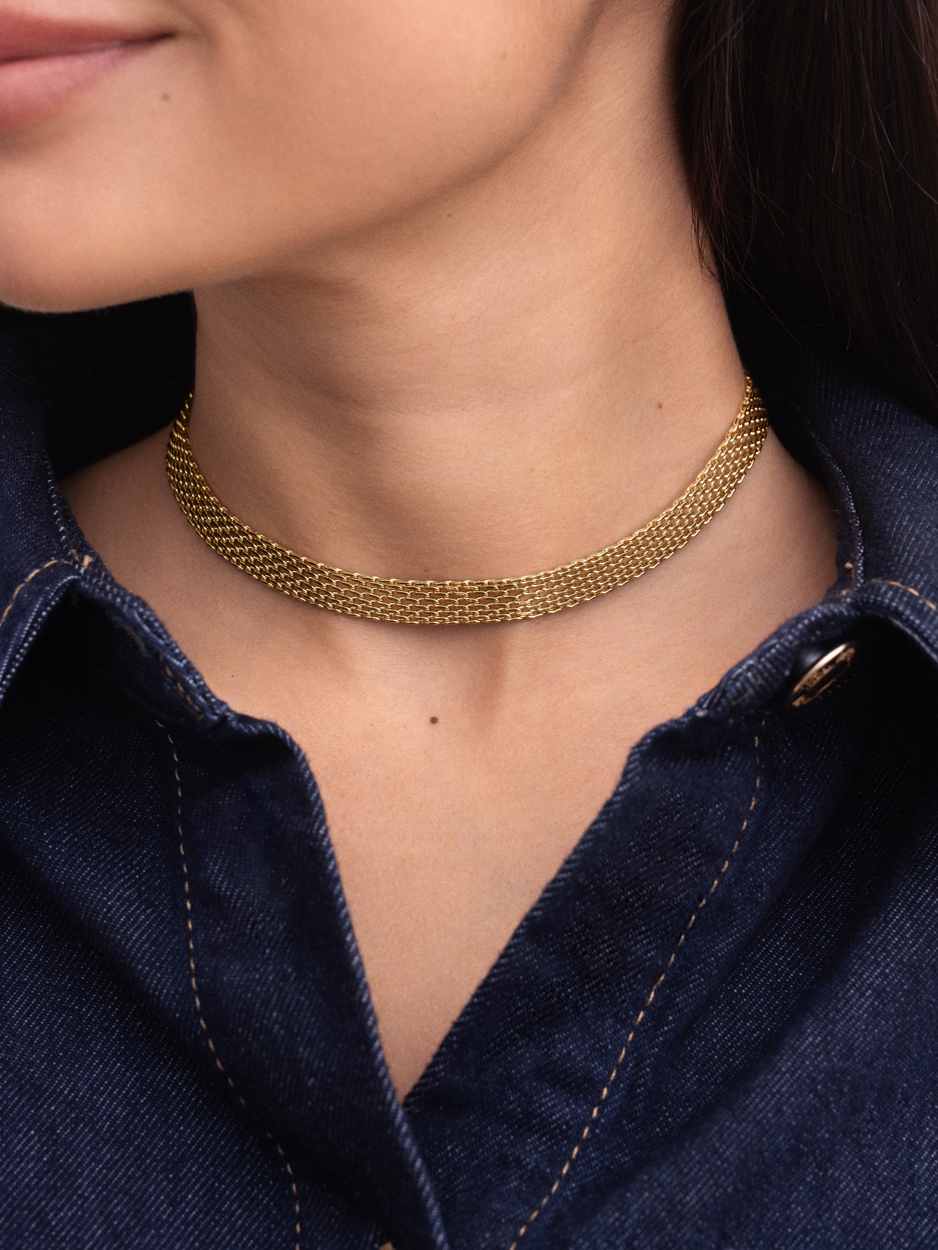 Colar Tipo Chocker Tape de Aço Banhado a Ouro Dourado-3