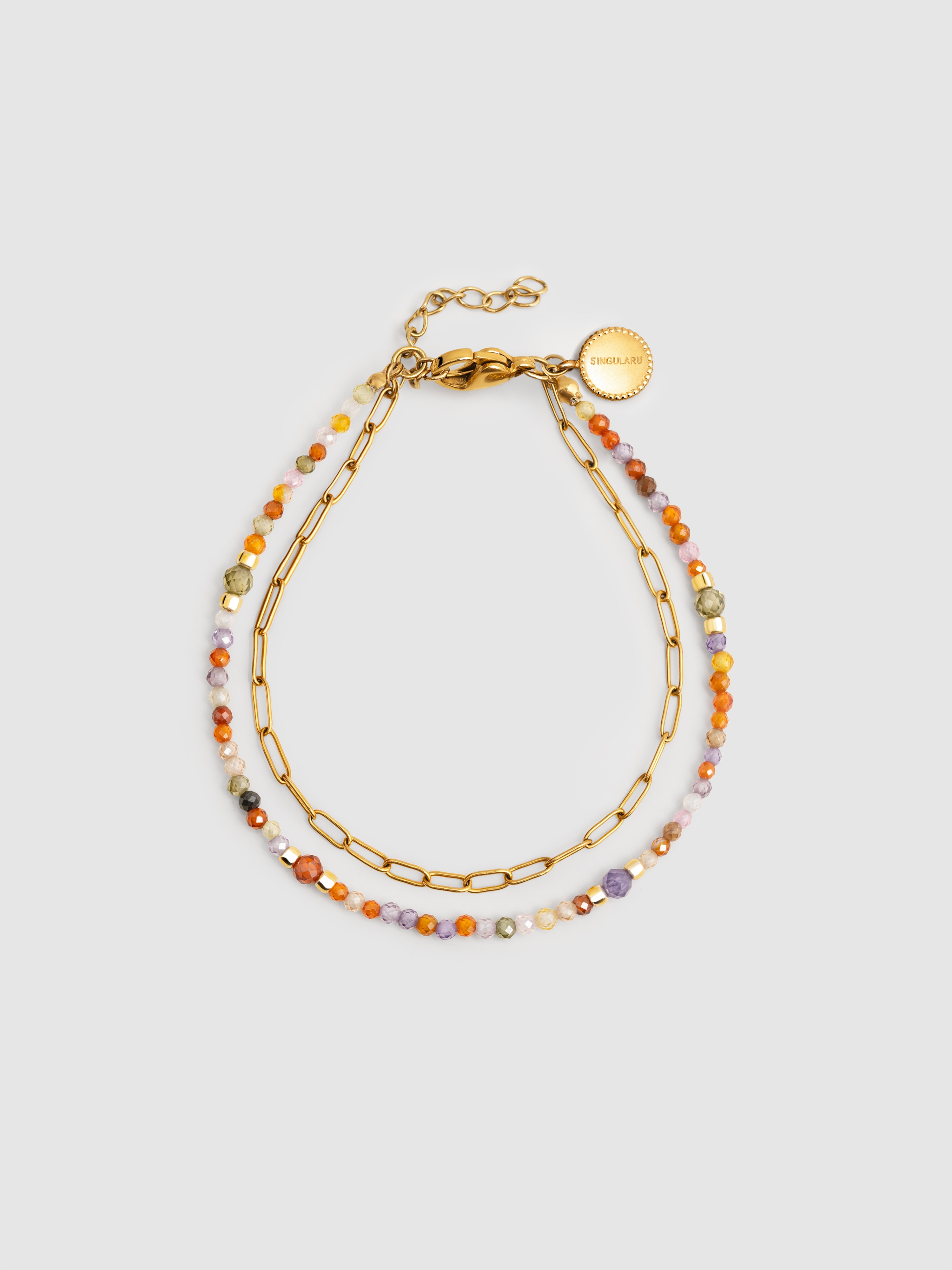 Pulseira de Corrente Double Crystal Summer de Aço Banhada a Ouro Multicolor-1