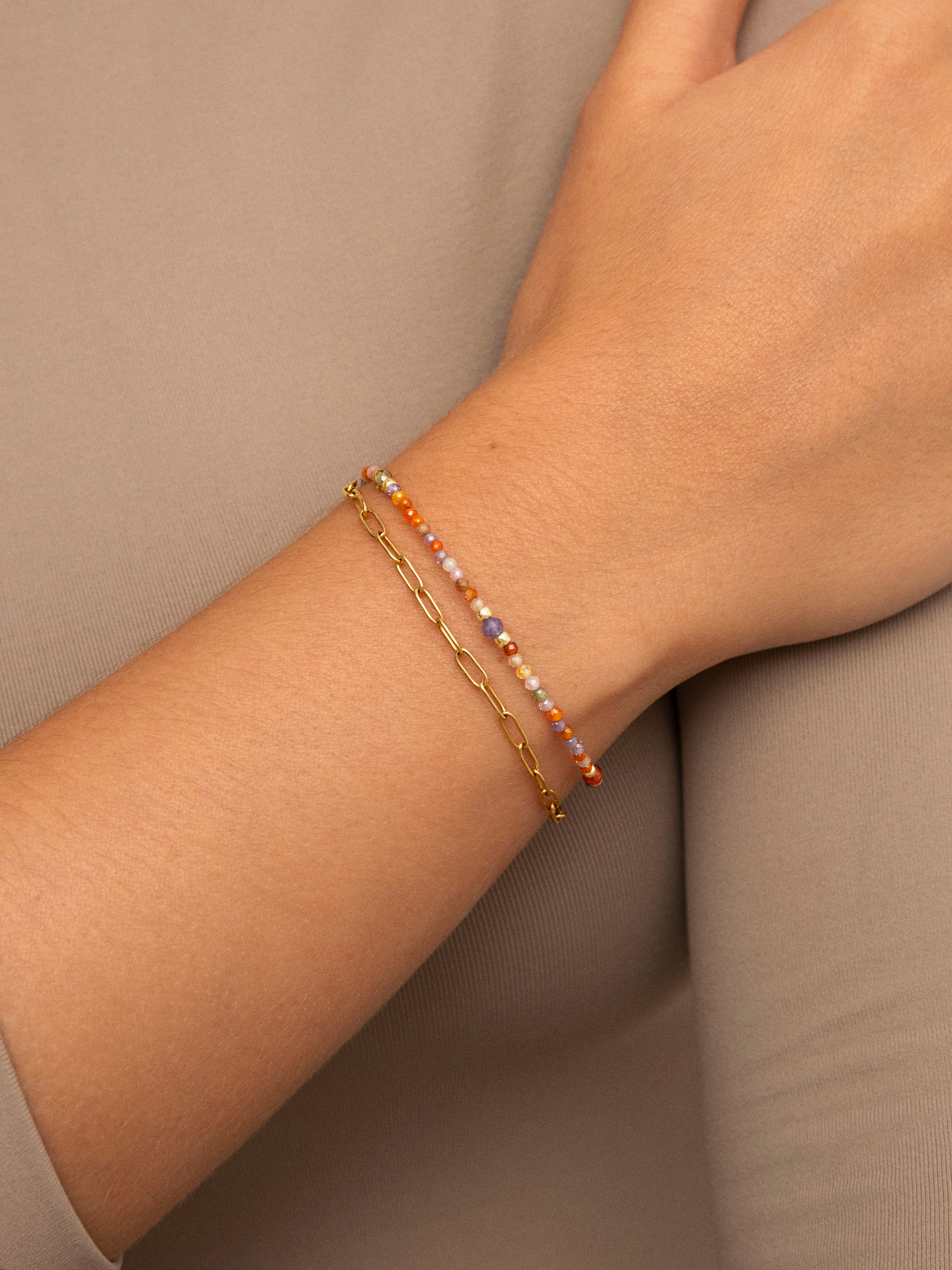 Pulseira de Corrente Double Crystal Summer de Aço Banhada a Ouro Multicolor-2