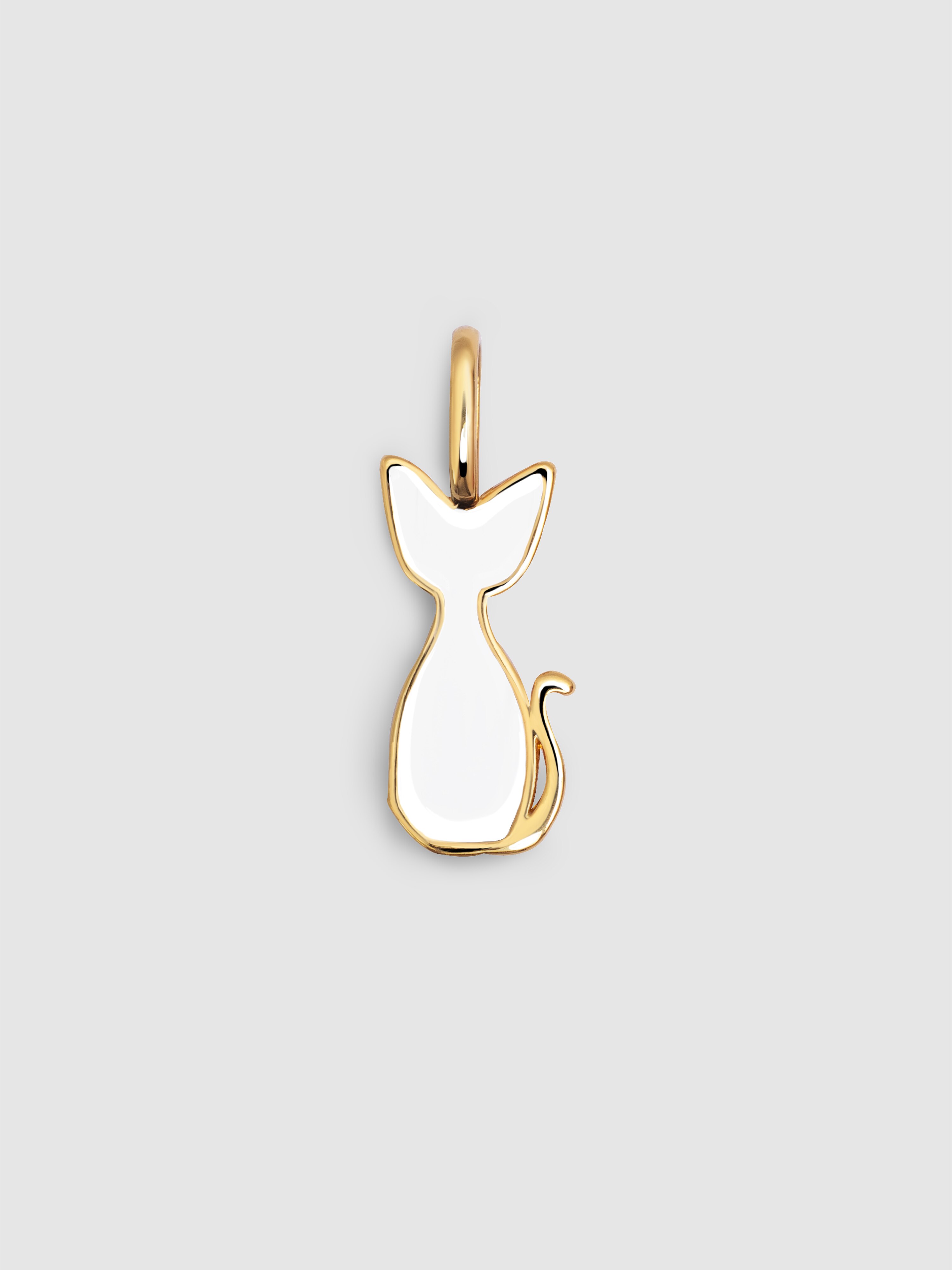 Charm Salem Gato Enamel White de Liga de Metais Banhado a Ouro Branco-1
