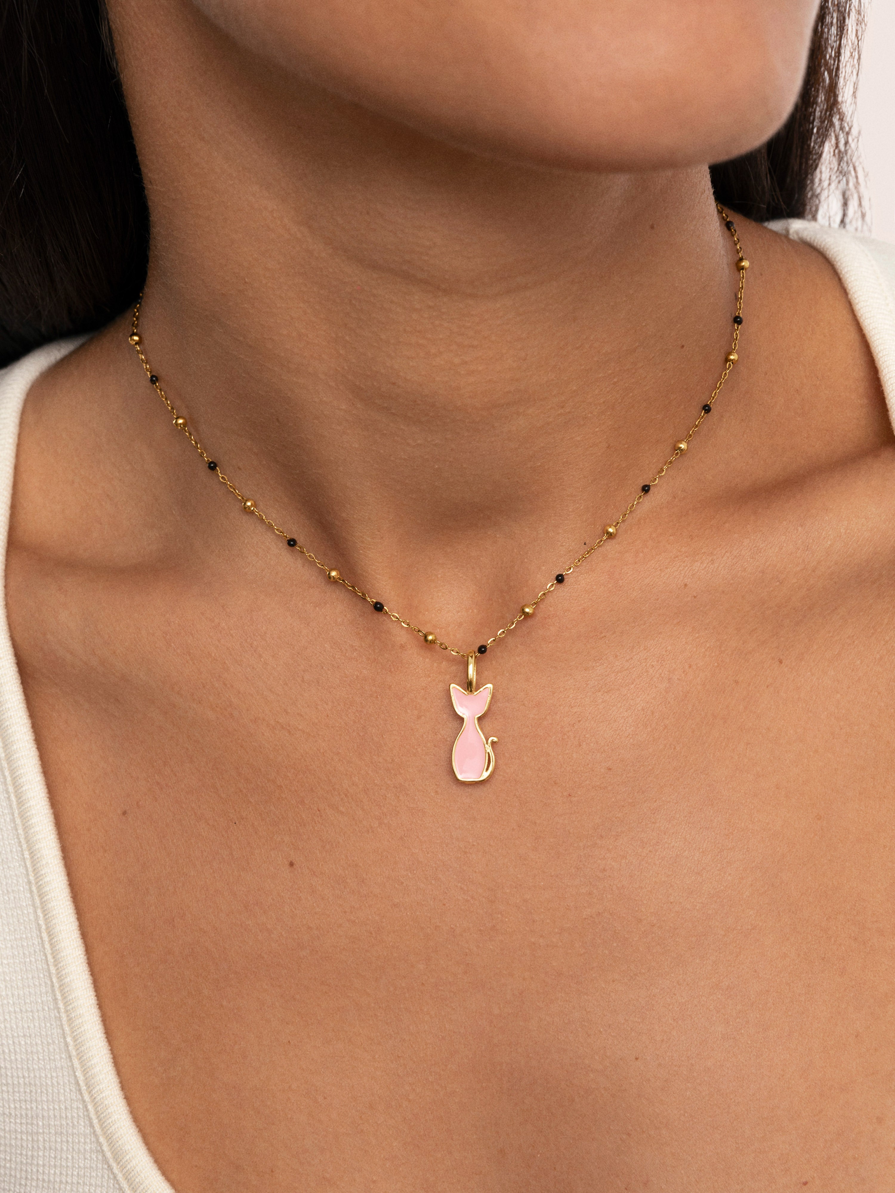 Charm Salem Gato Enamel Rosa de Liga de Metais Banhado em Ouro Rosa-3