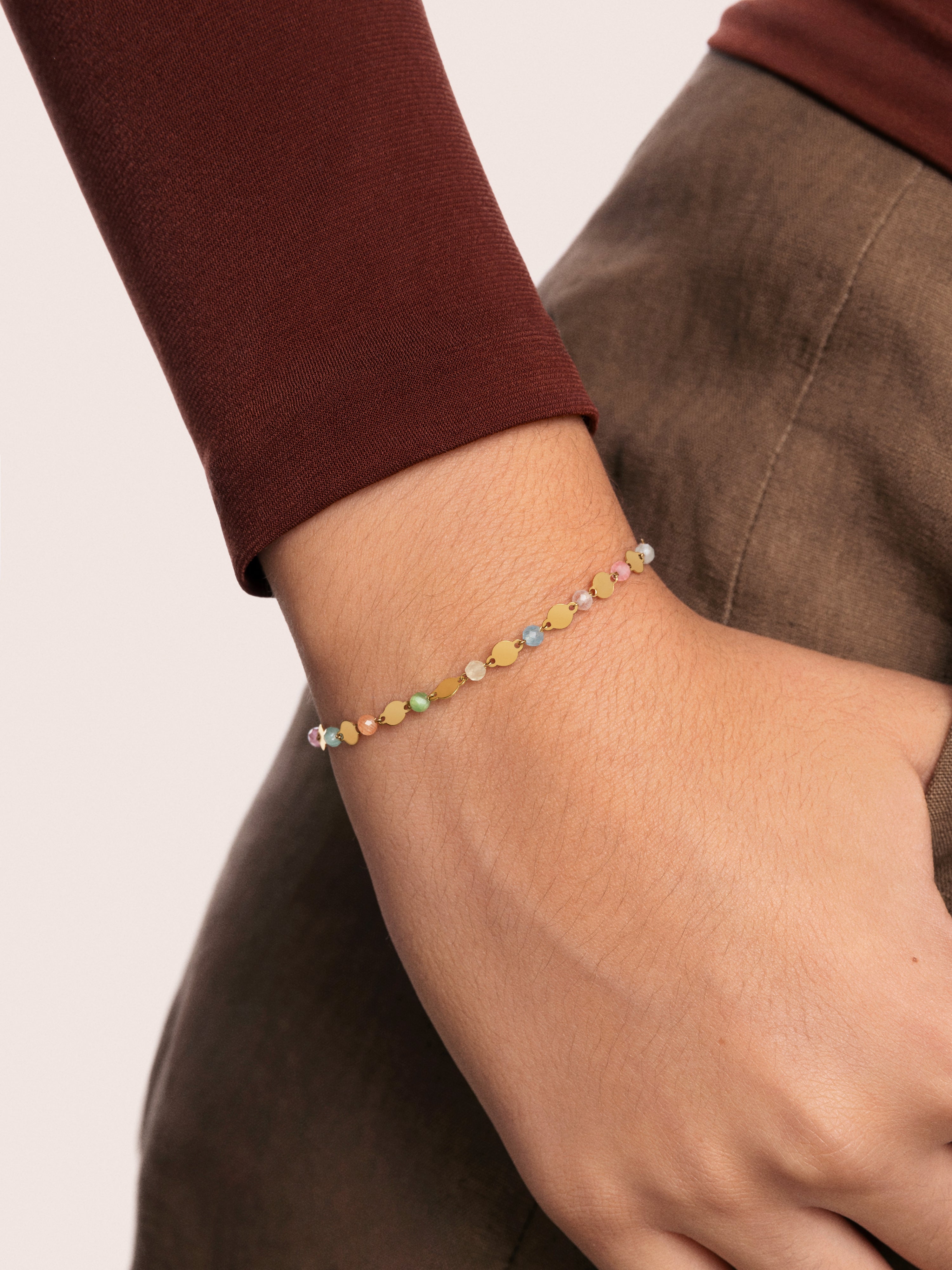 Pulseira com Elos Crystals Solar de Aço Banhada a Ouro Multicolor-3