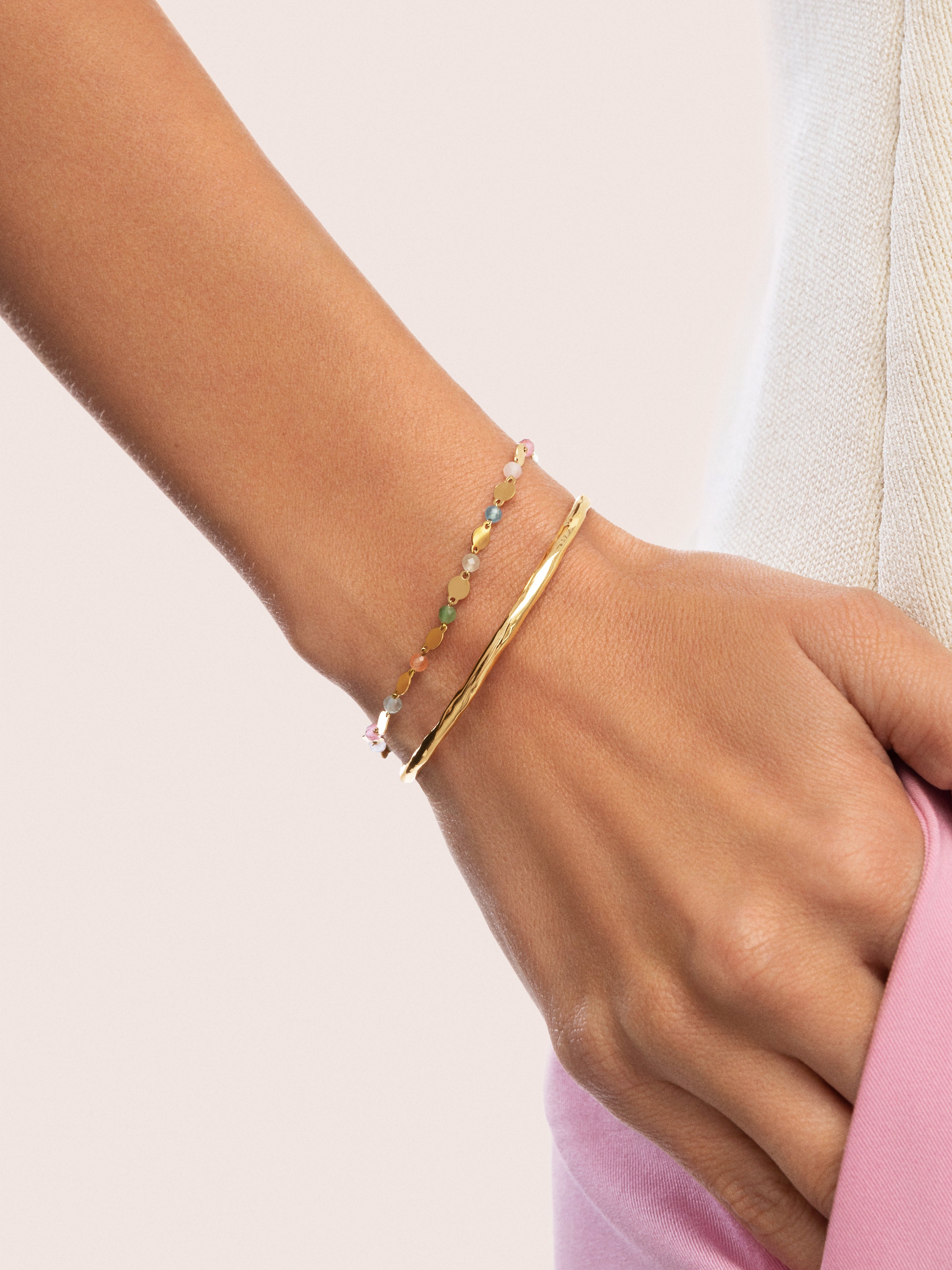 Pulseira com Elos Crystals Solar de Aço Banhada a Ouro Multicolor-6