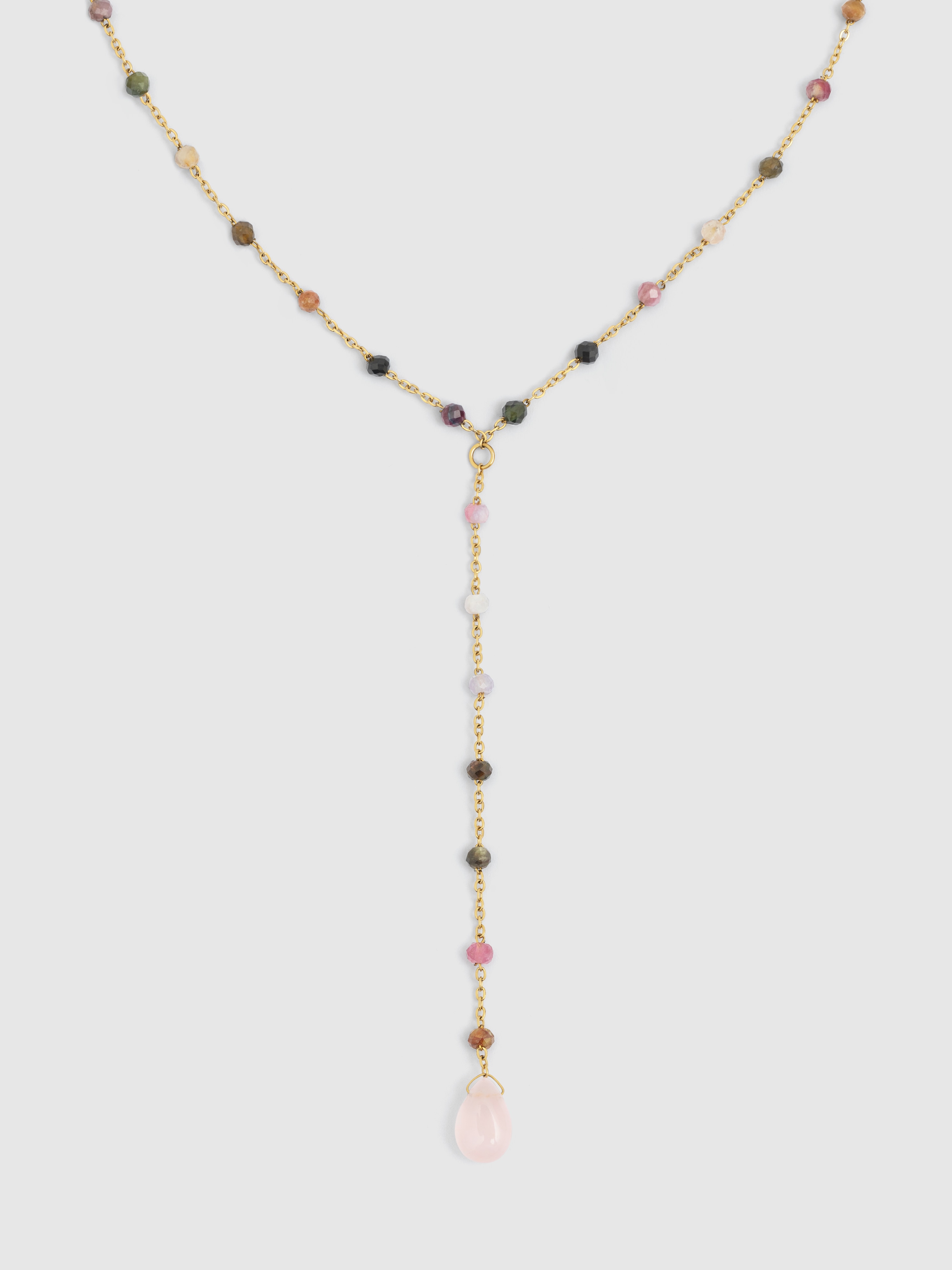 Colar e Turmalina Stones de Aço Banhado a Ouro Multicolor-1