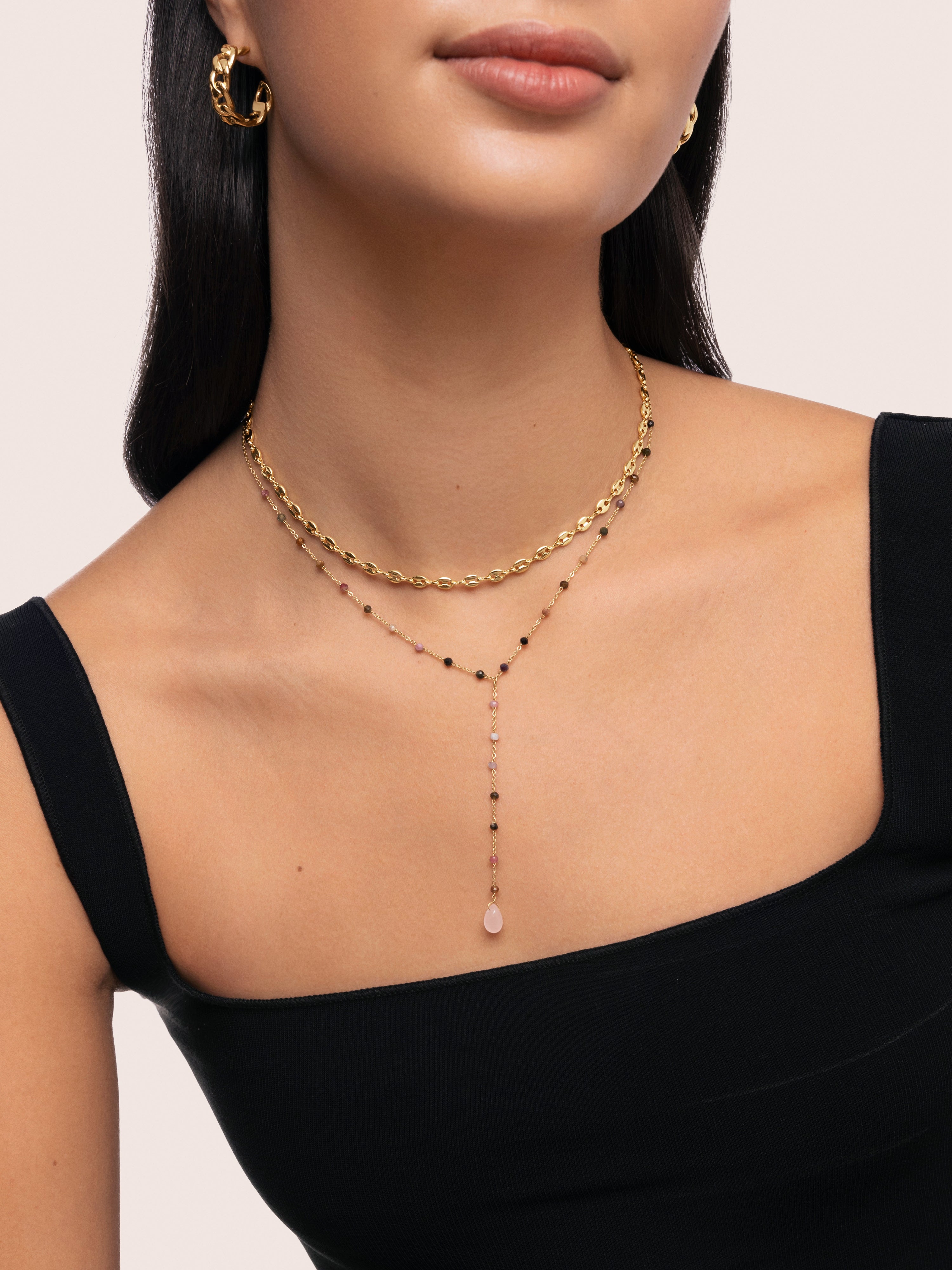 Colar e Turmalina Stones de Aço Banhado a Ouro Multicolor-5