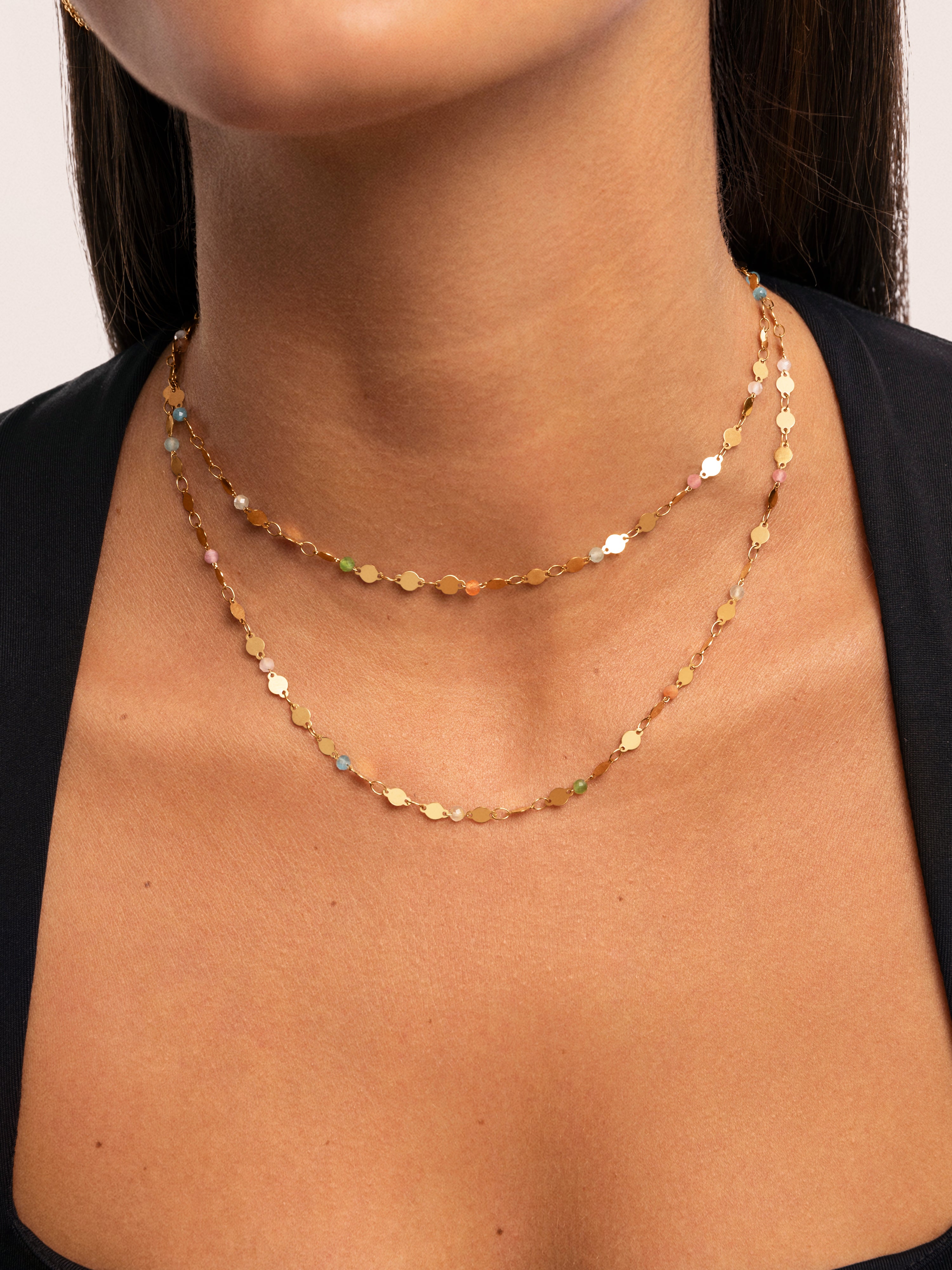 Colar Long Crystals Solar de Aço Banhado a Ouro Multicolor-5