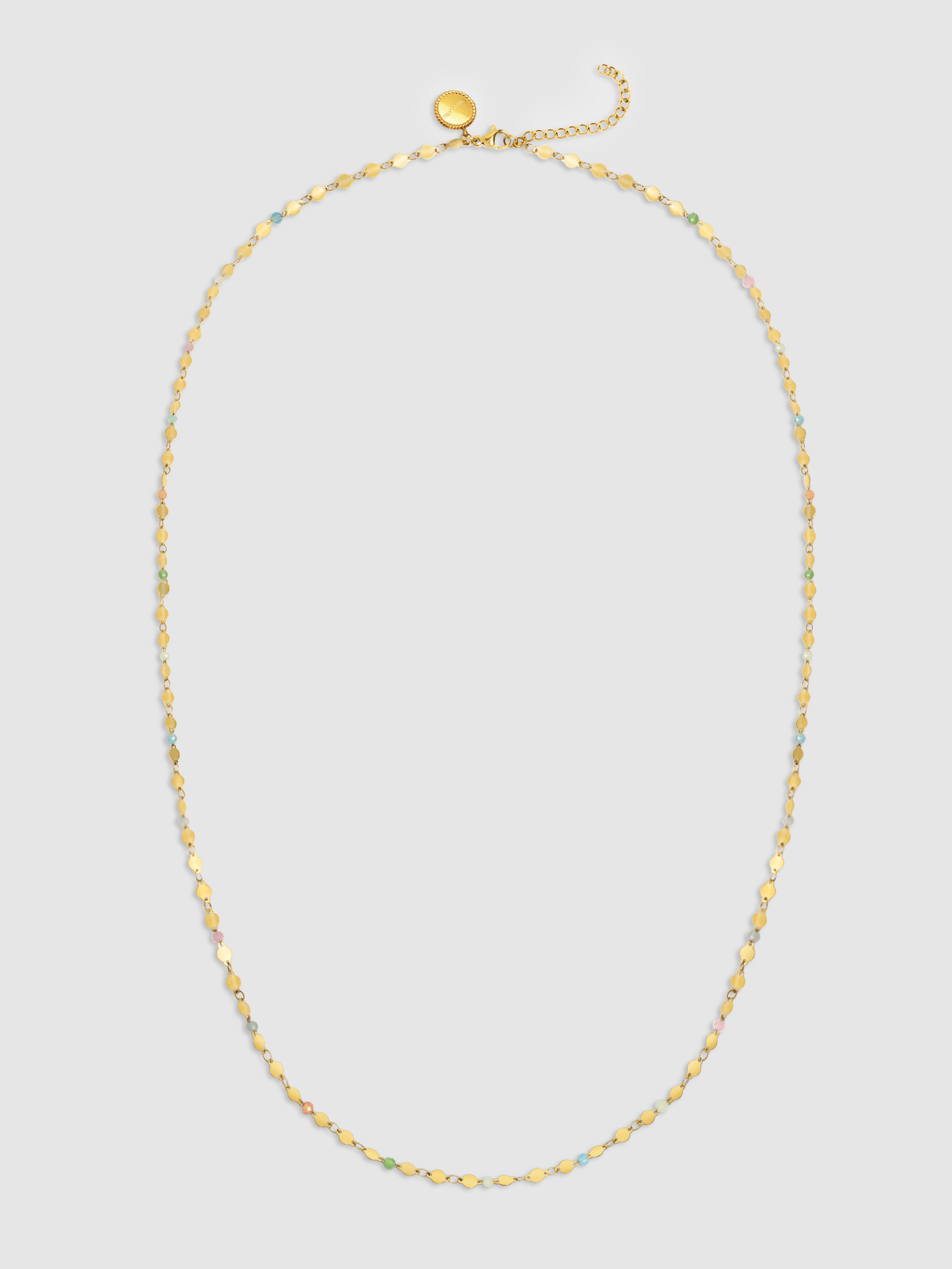 Colar Long Crystals Solar de Aço Banhado a Ouro Multicolor-7