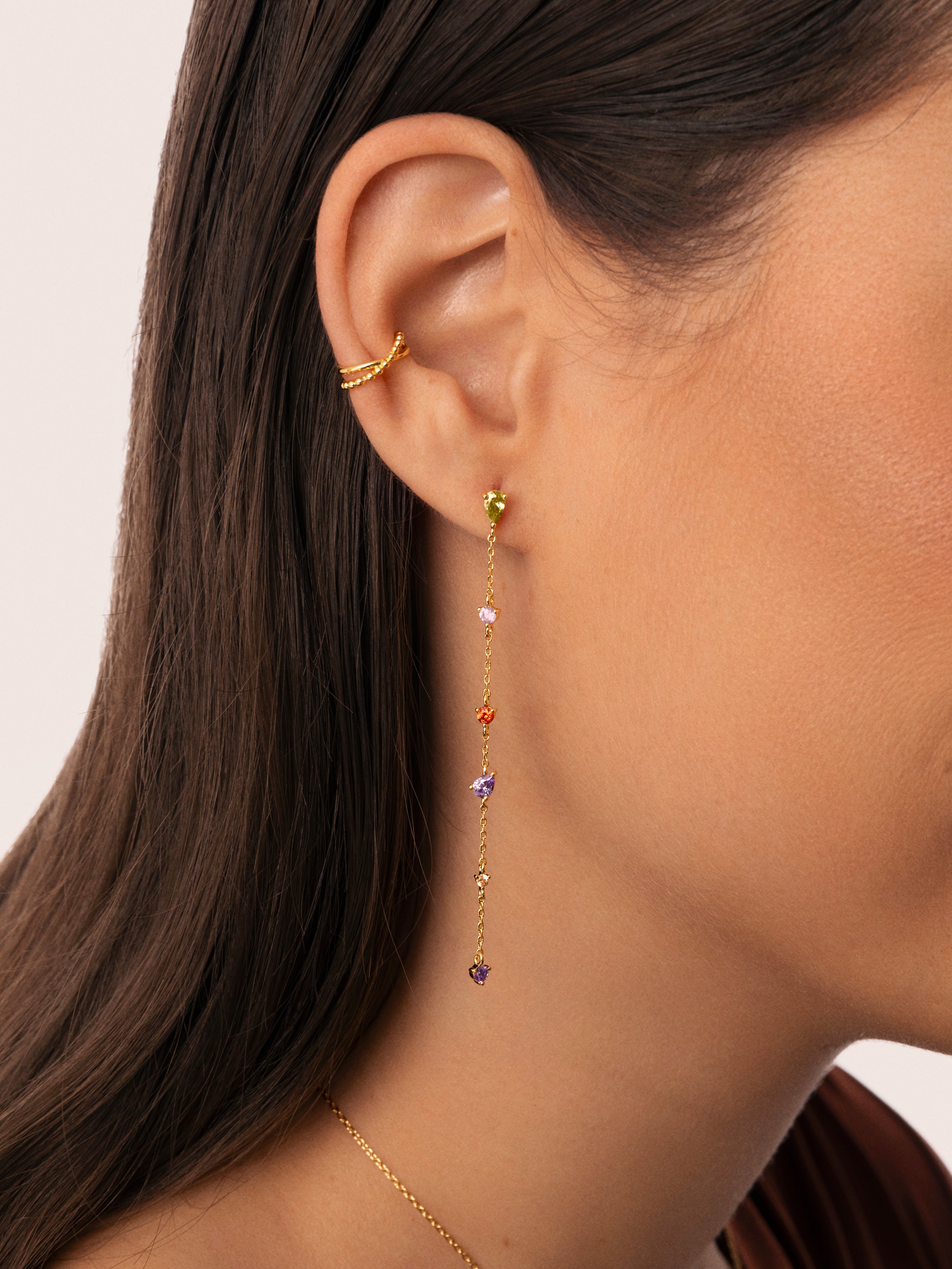 Brincos Drop Glam de Liga de Metais Banhados a Ouro Multicolor-2
