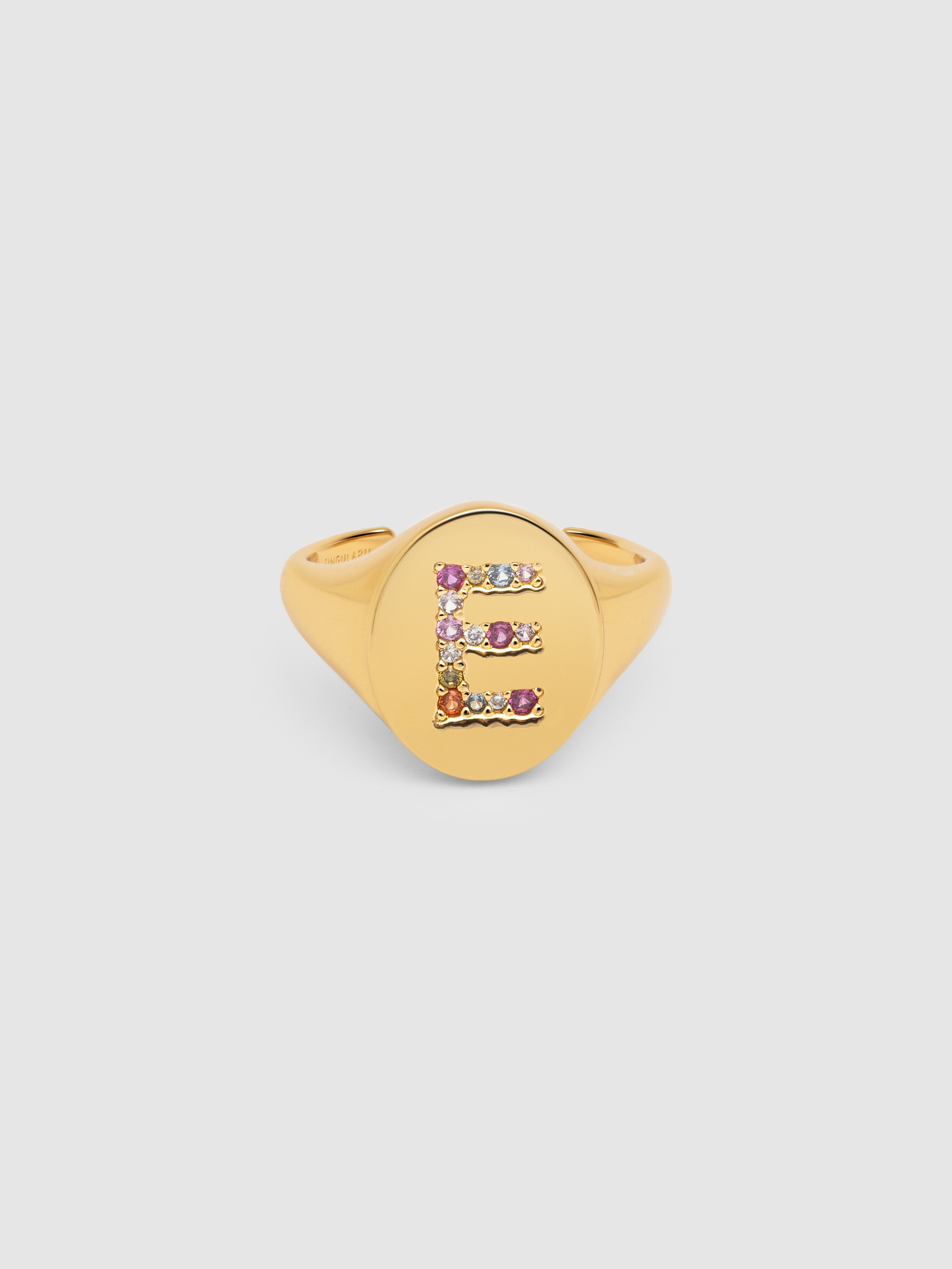 Anel Personalizado Signet Letter Colors de Liga de Metais Banhado em Ouro Letra e Multicolor-1