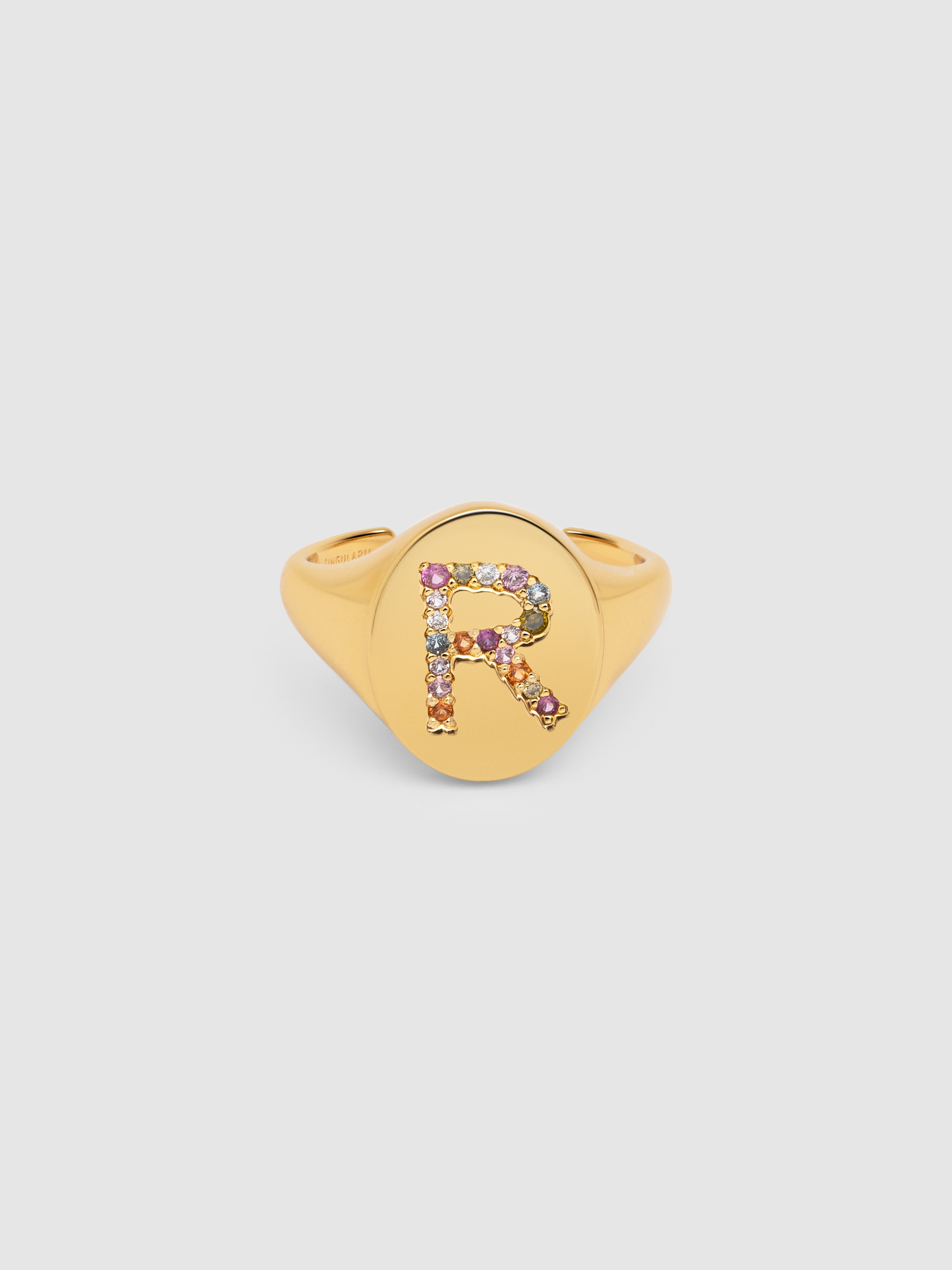 Anel Personalizado Signet Letter Colors de Liga de Metais Banhado em Ouro Letra R Ouro-1
