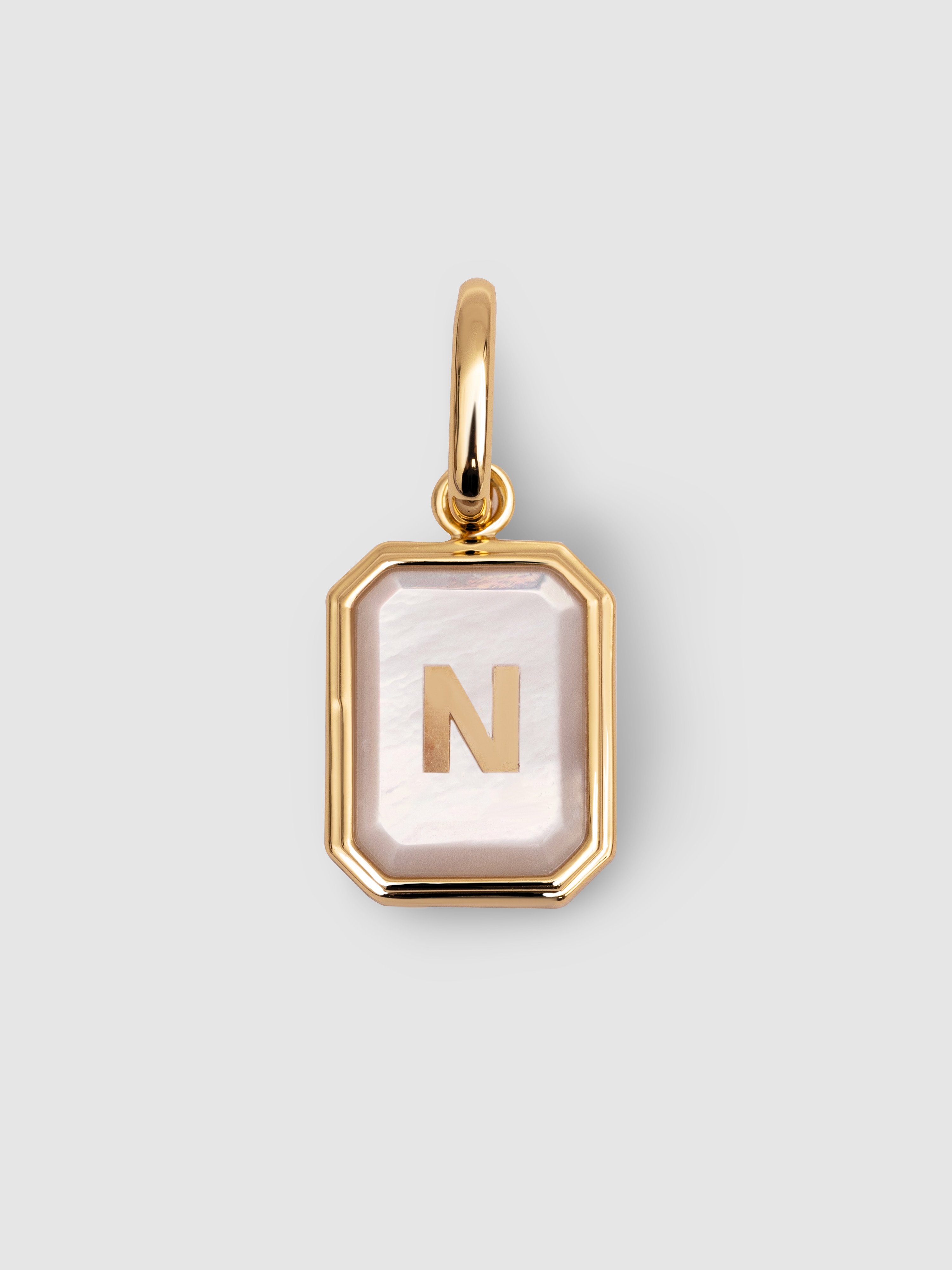Charm Personalizado Letter Madrepérola de Liga de Metais Banhado a Ouro - N Branco-1