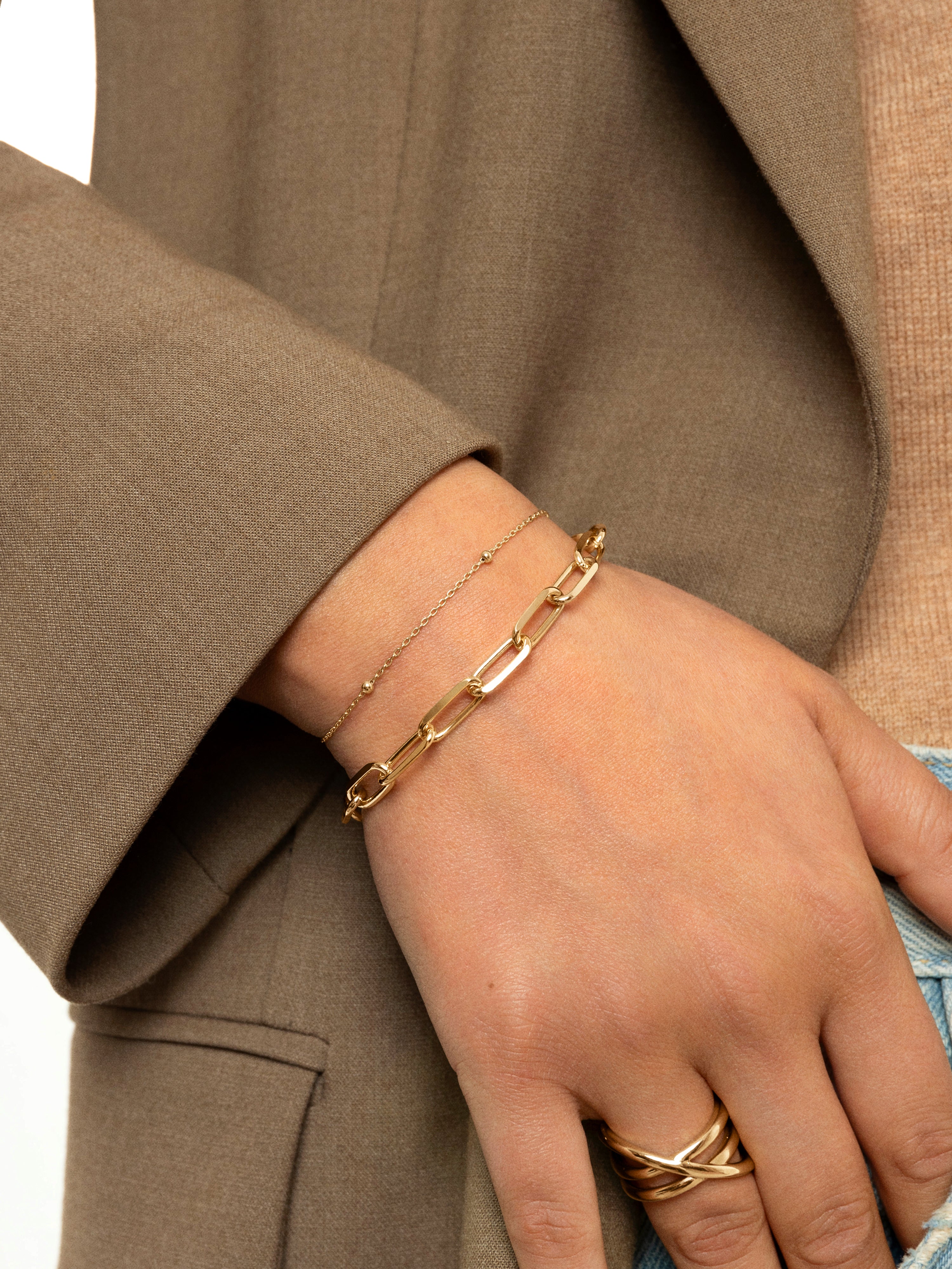 Pulseira de Elos Link de Aço Banhado a Ouro Dourado-5