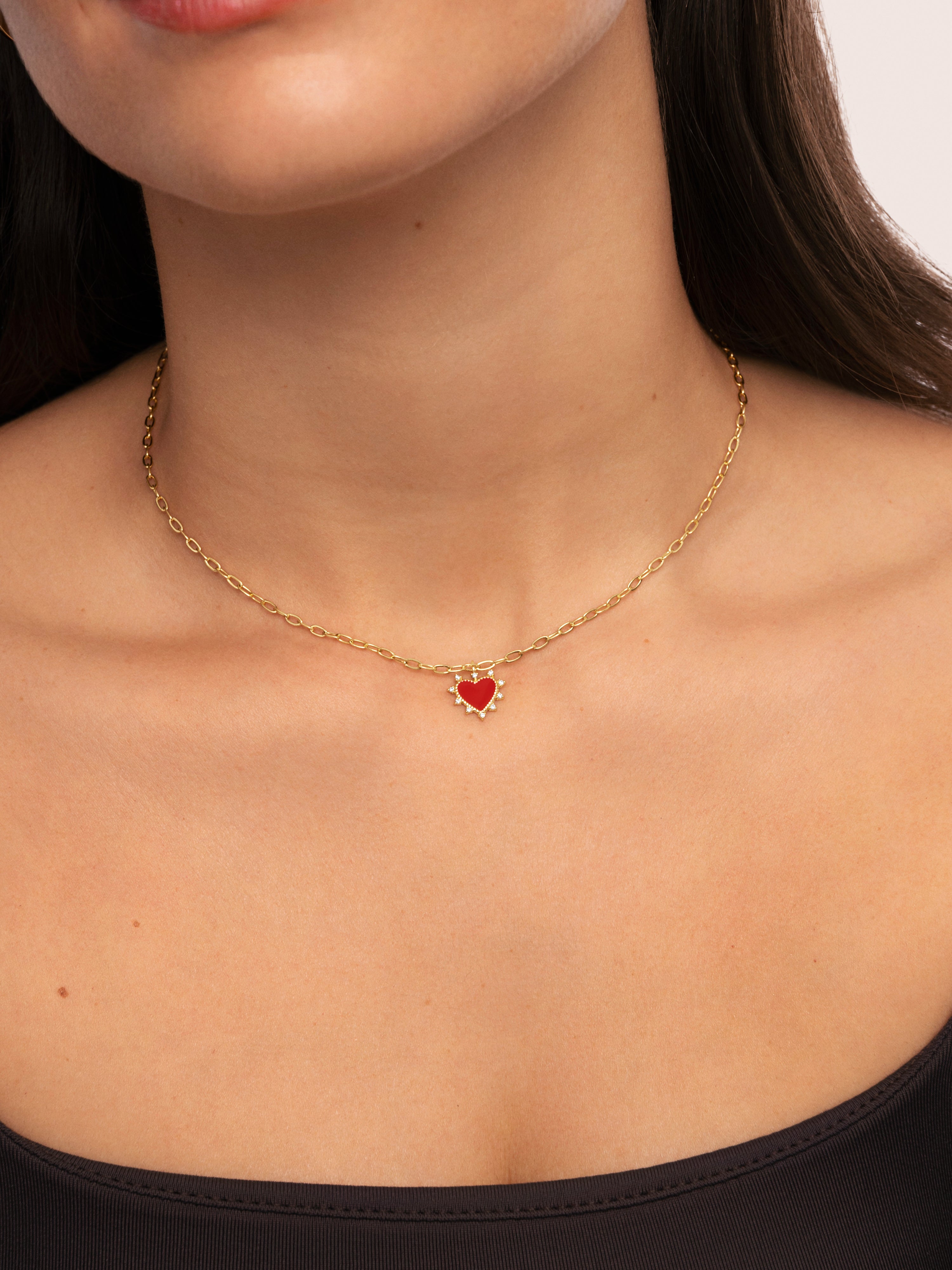Colar Amour de Liga de Metais Banhado a Ouro Vermelho-3