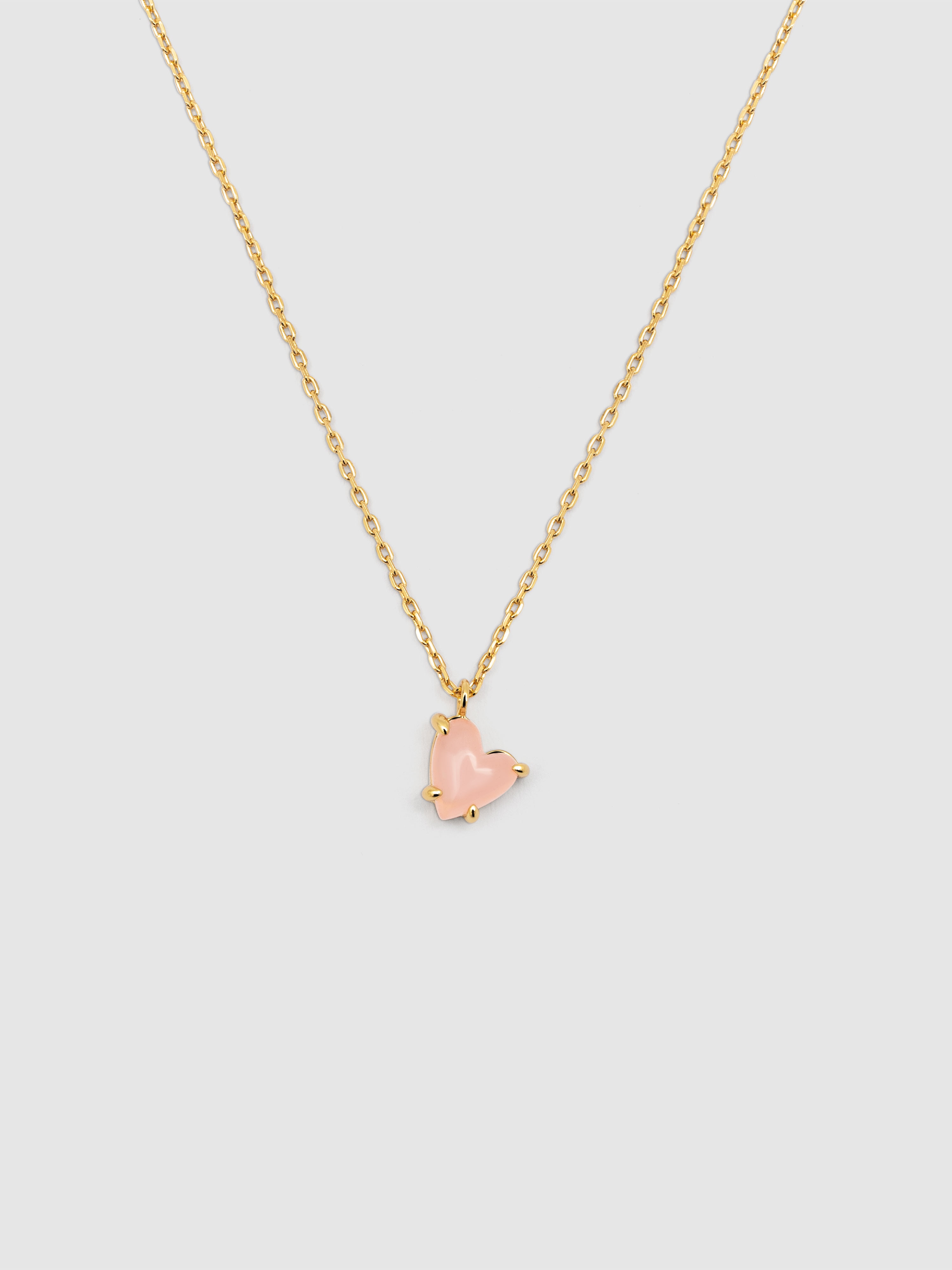 Colar Adorable Heart Pink de Liga de Metais Banhado a Ouro Rosa-1