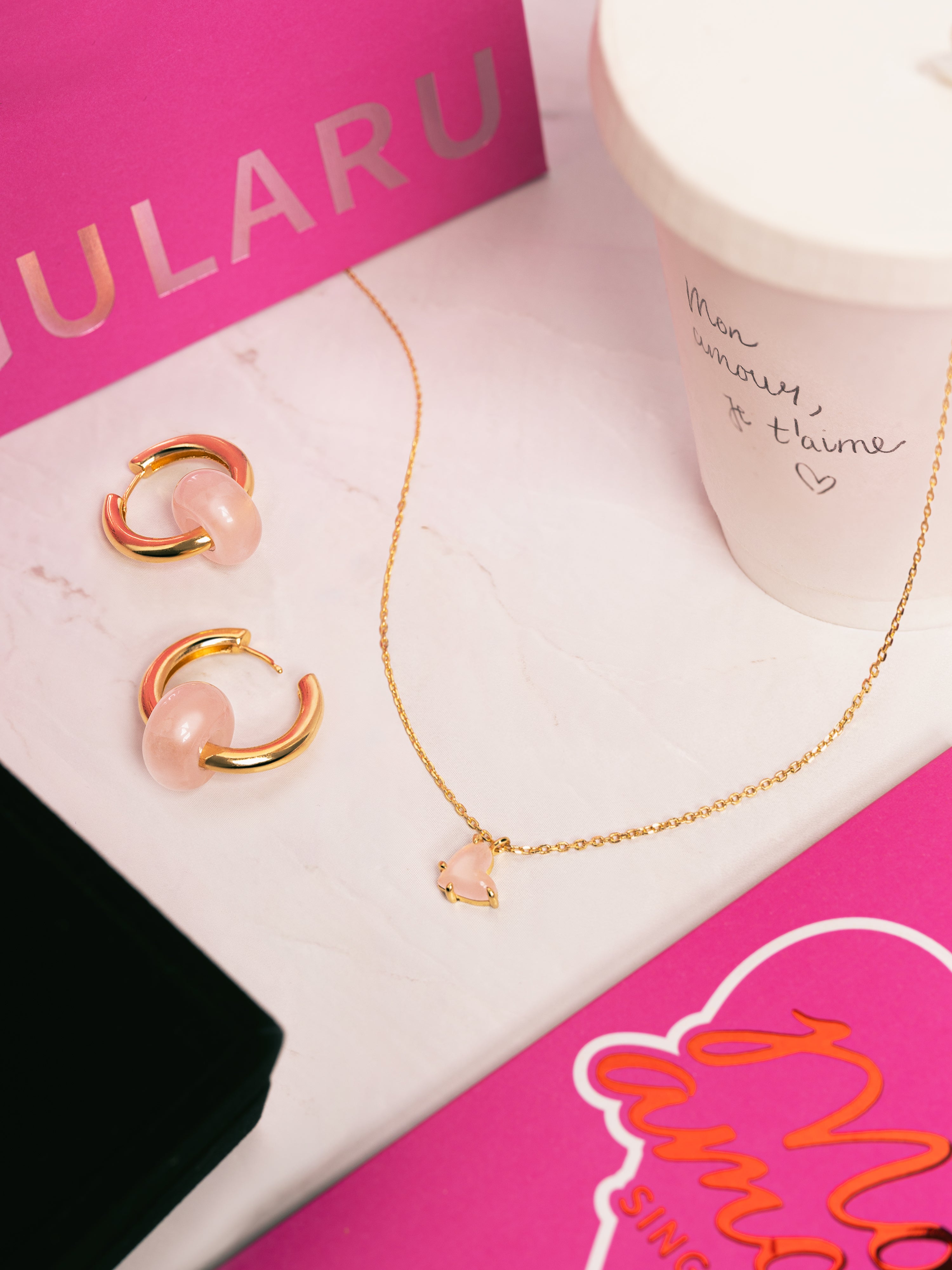 Colar Adorable Heart Pink de Liga de Metais Banhado a Ouro Rosa-6