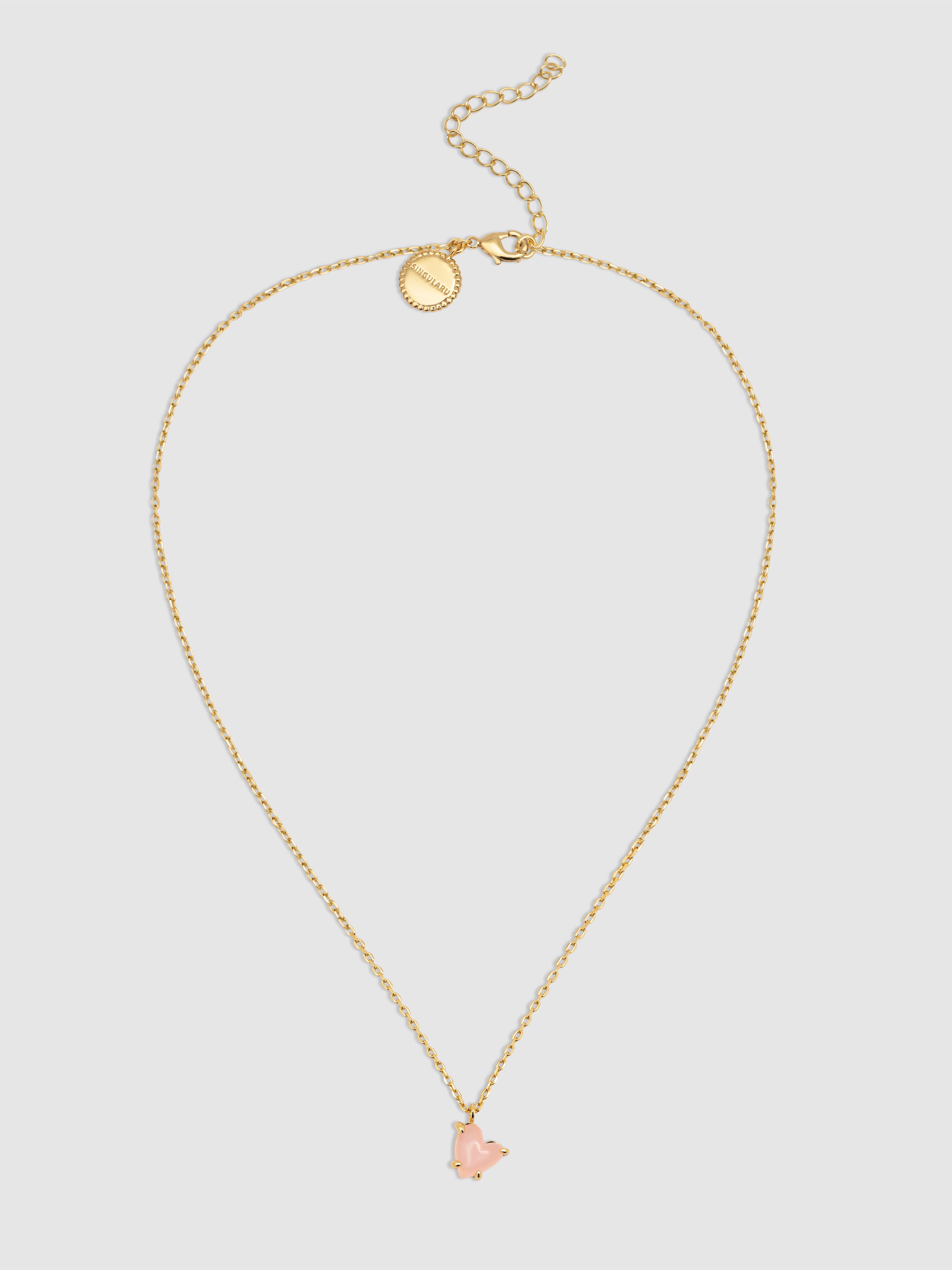 Colar Adorable Heart Pink de Liga de Metais Banhado a Ouro Rosa-7