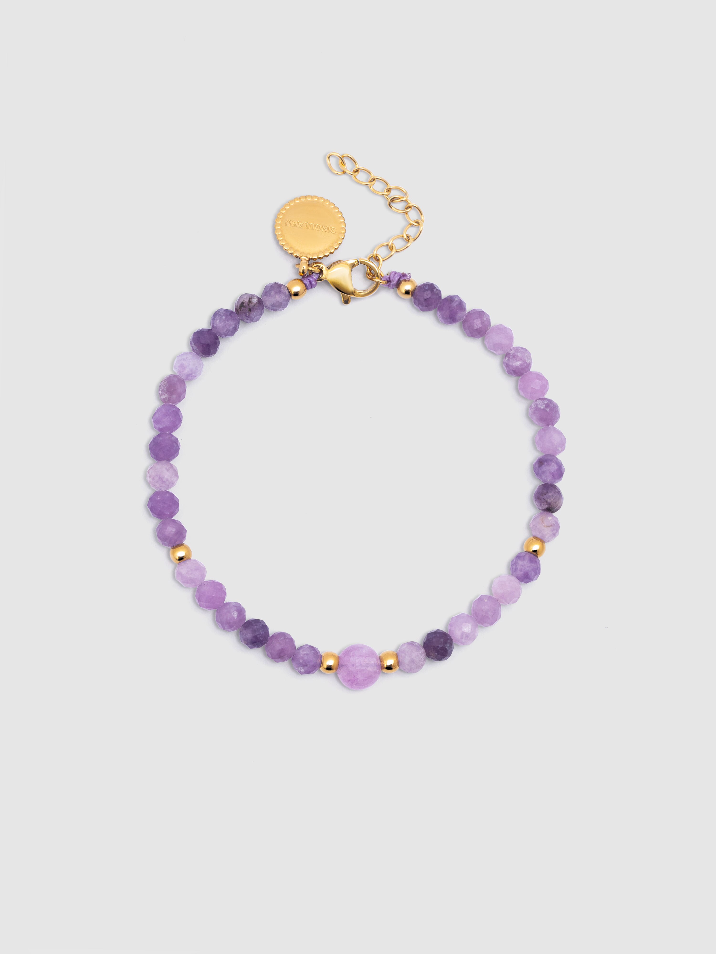 Pulseira de Corrente Amulet Ametista de Aço Banhado a Ouro Roxo-1