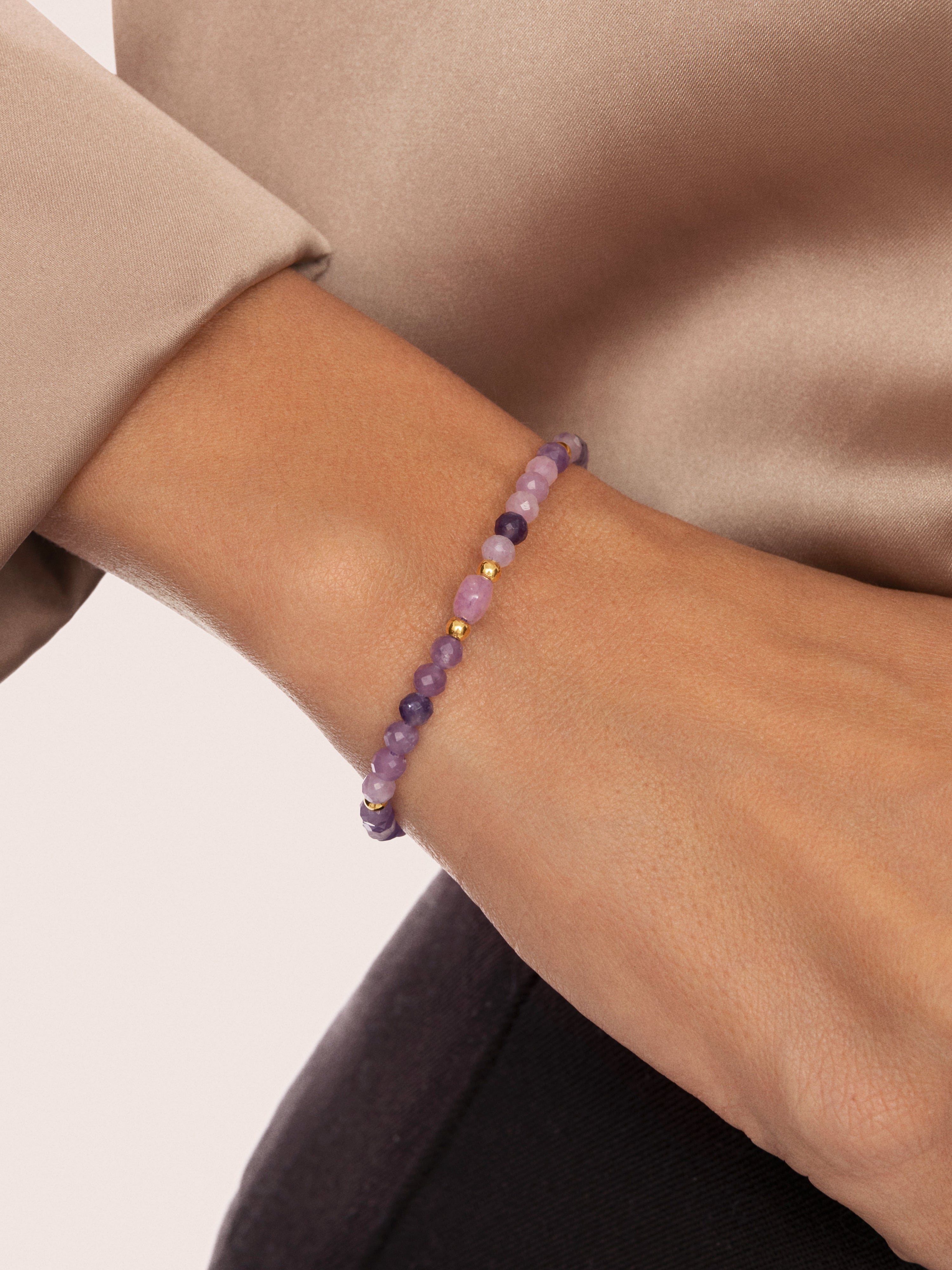 Pulseira de Corrente Amulet Ametista de Aço Banhado a Ouro Roxo-2