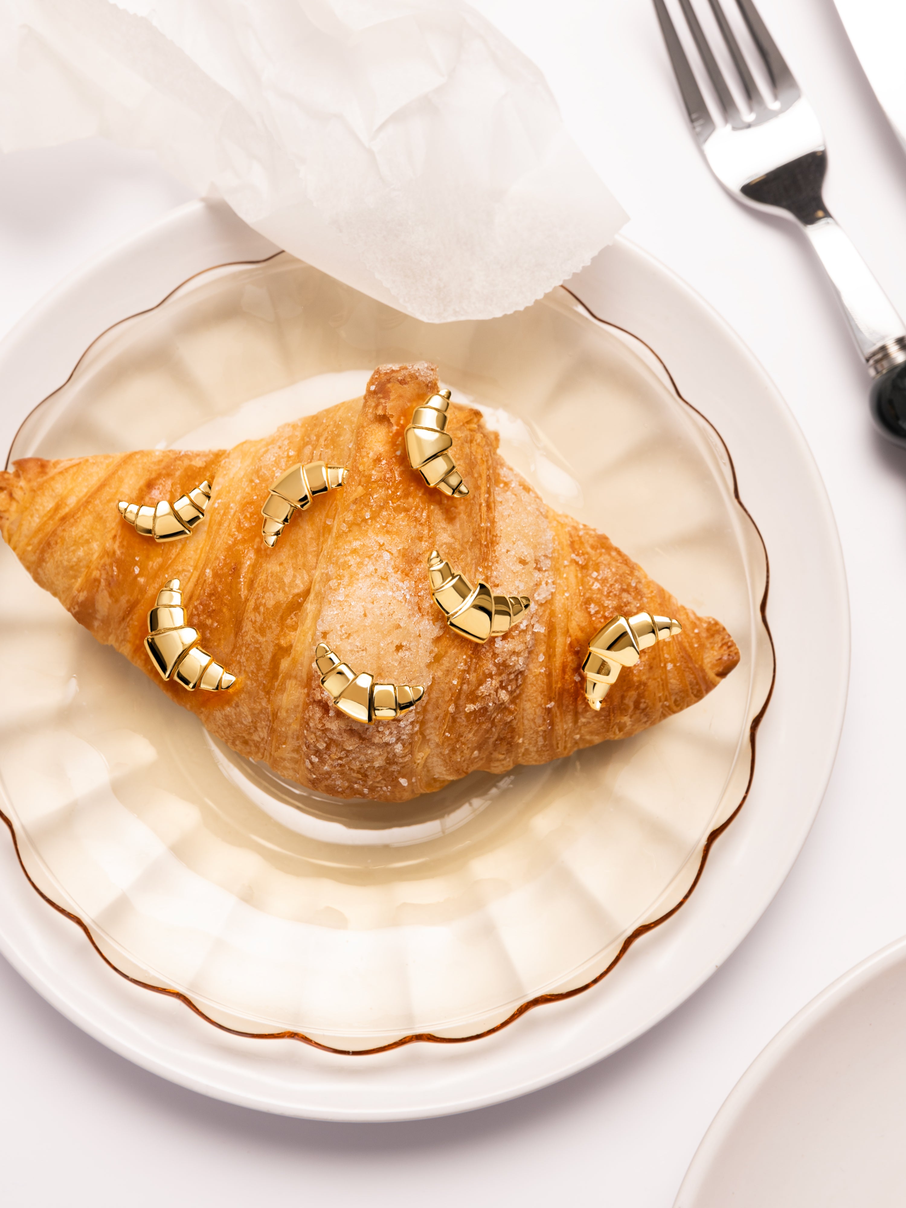 Brinco Individual Croissant de Liga de Metais Banhado a Ouro Dourado-5