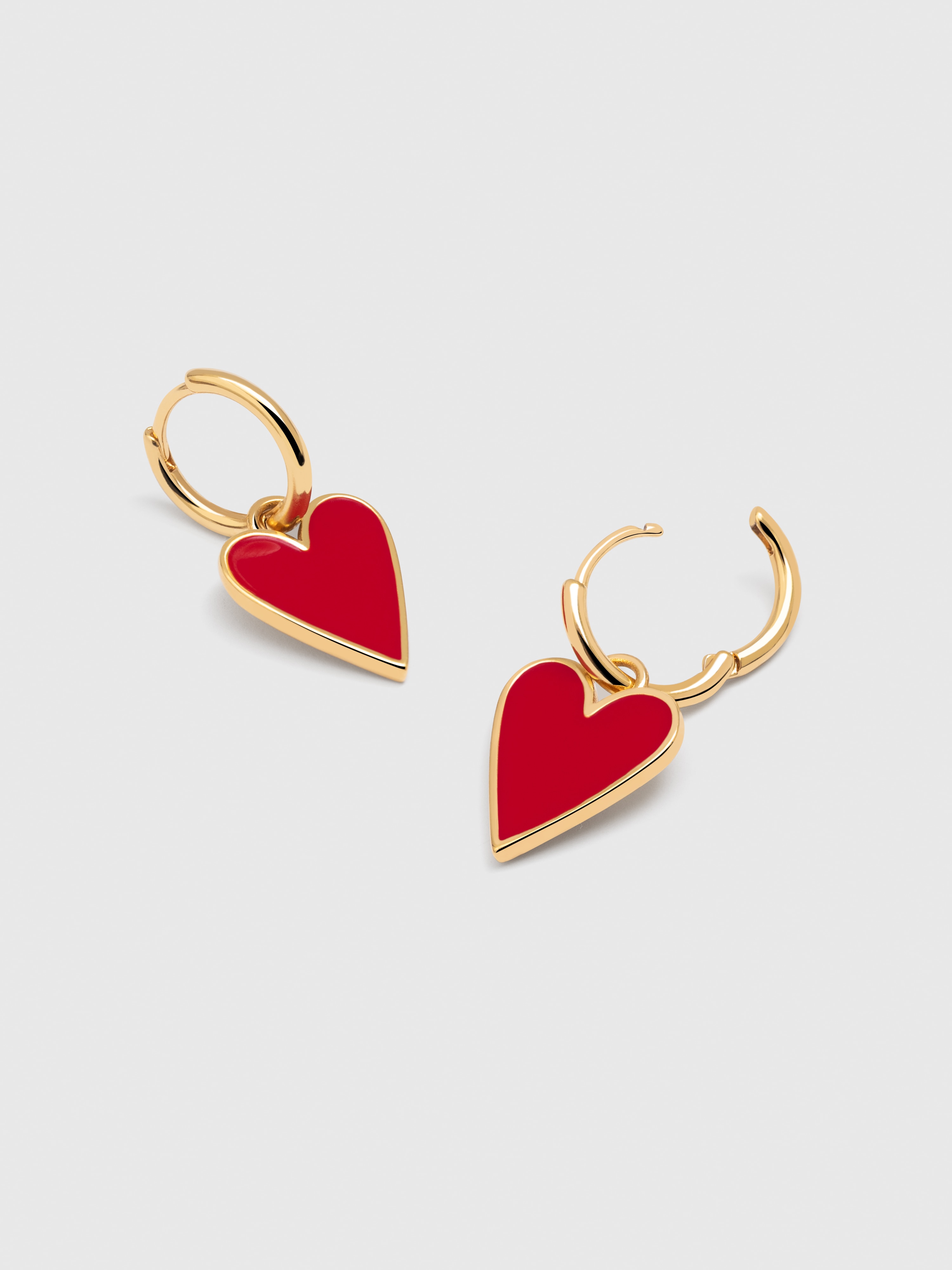 Brincos Lovely Heart de Liga de Metais Banhados a Ouro Vermelho-4