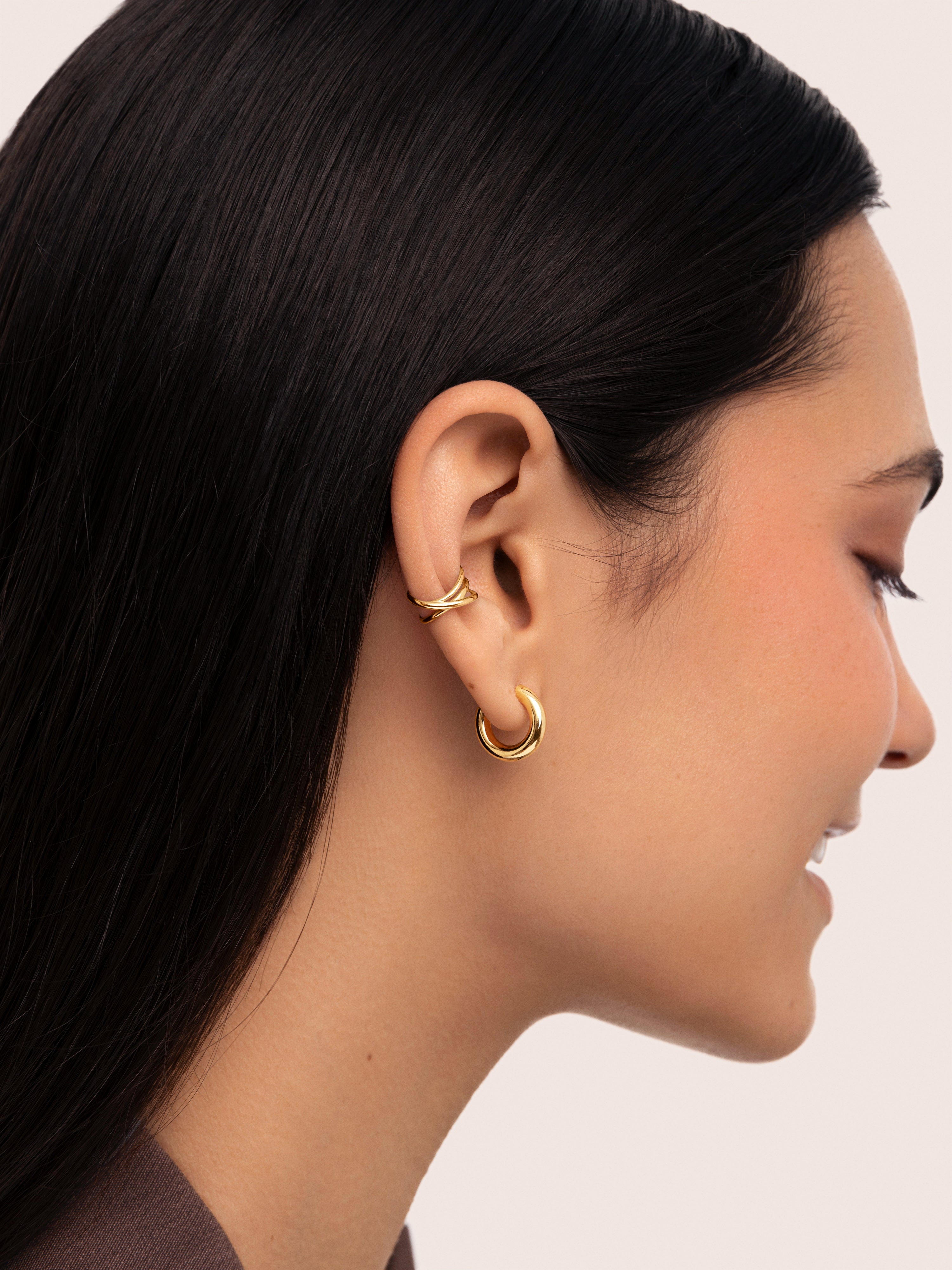Brinco Individual Ear Cuff Triple Cross de Liga de Metais Banhado a Ouro Dourado-4