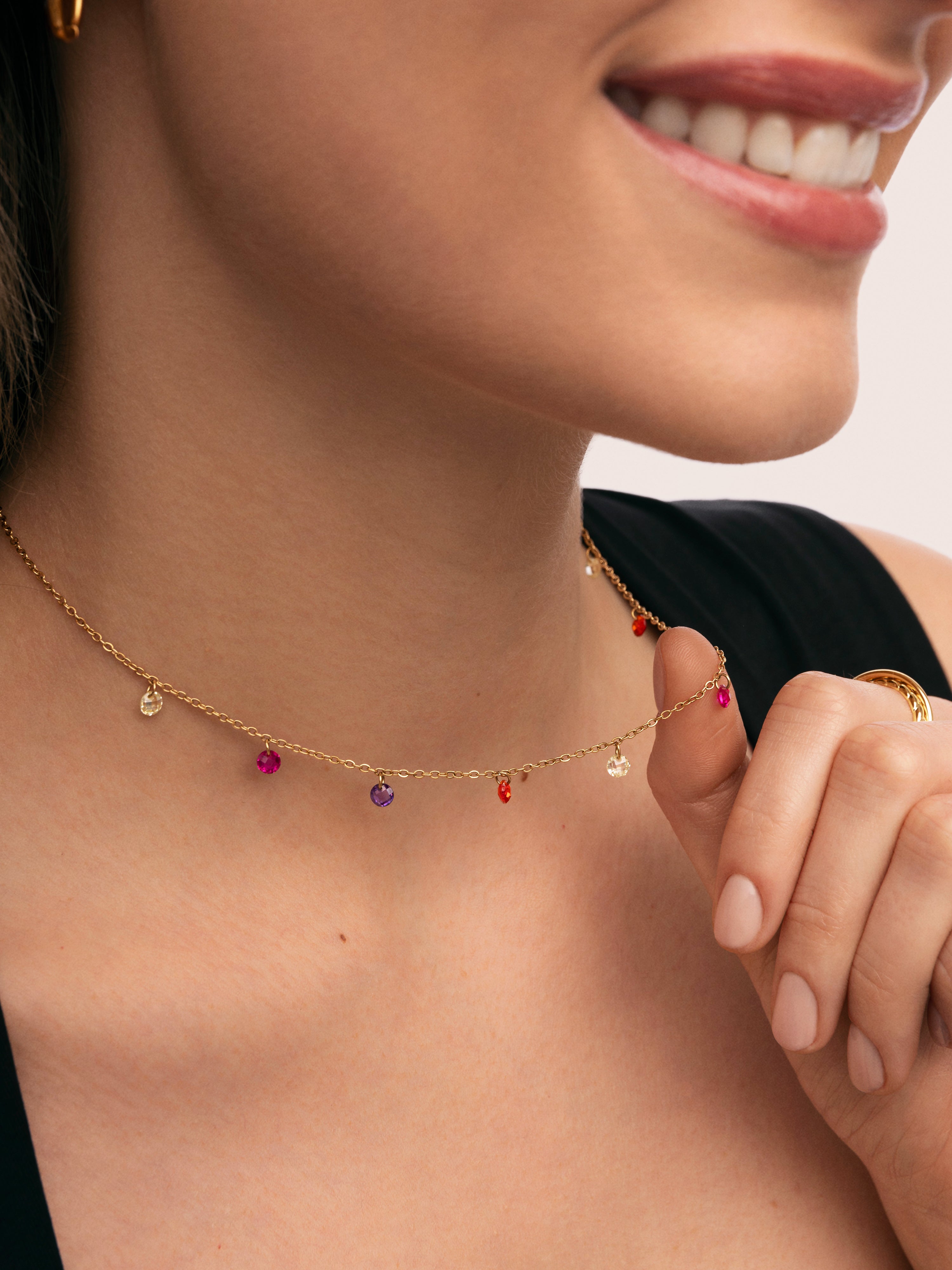 Colar em Cor Bits de Aço Banhado a Ouro Multicolor-5
