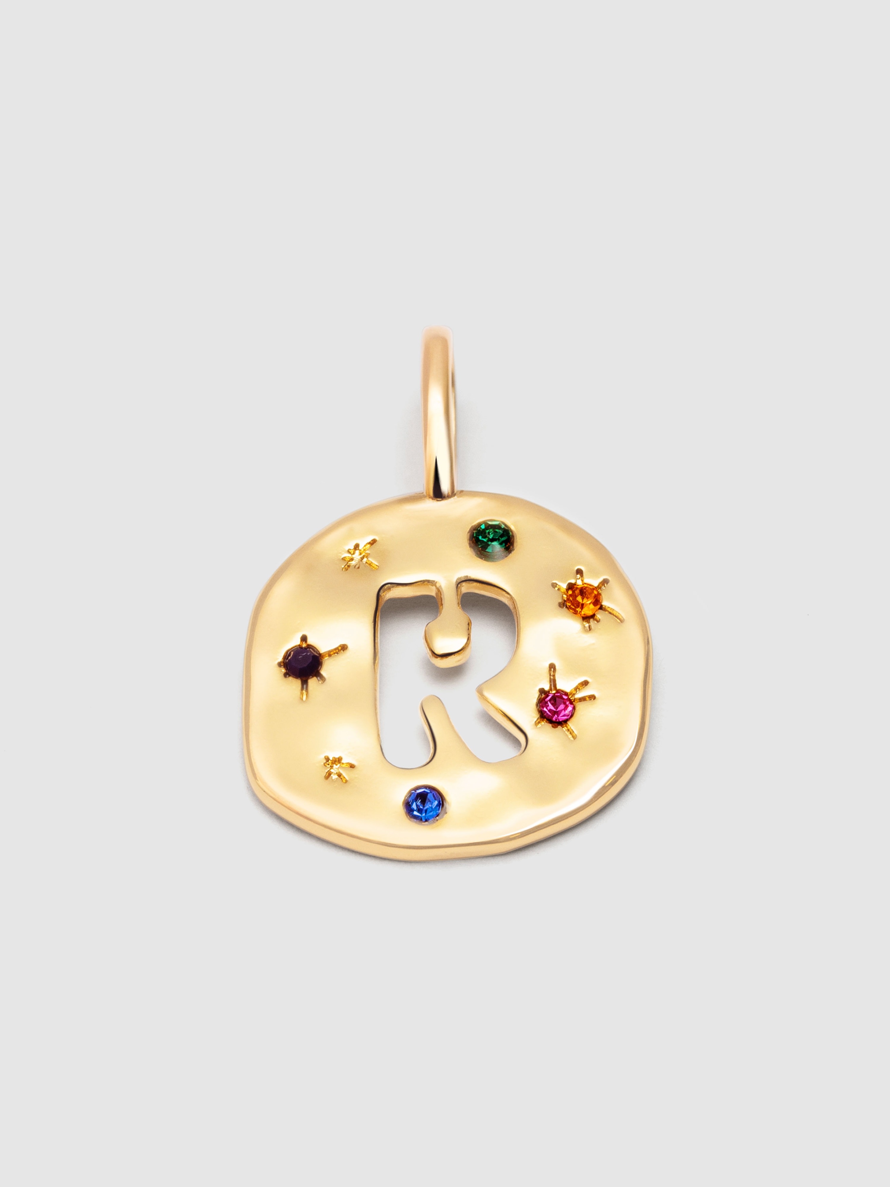 Charm Personalizado Organic Colors Letter de Liga de Metais Banhado em Ouro Letra R Multicolor-1