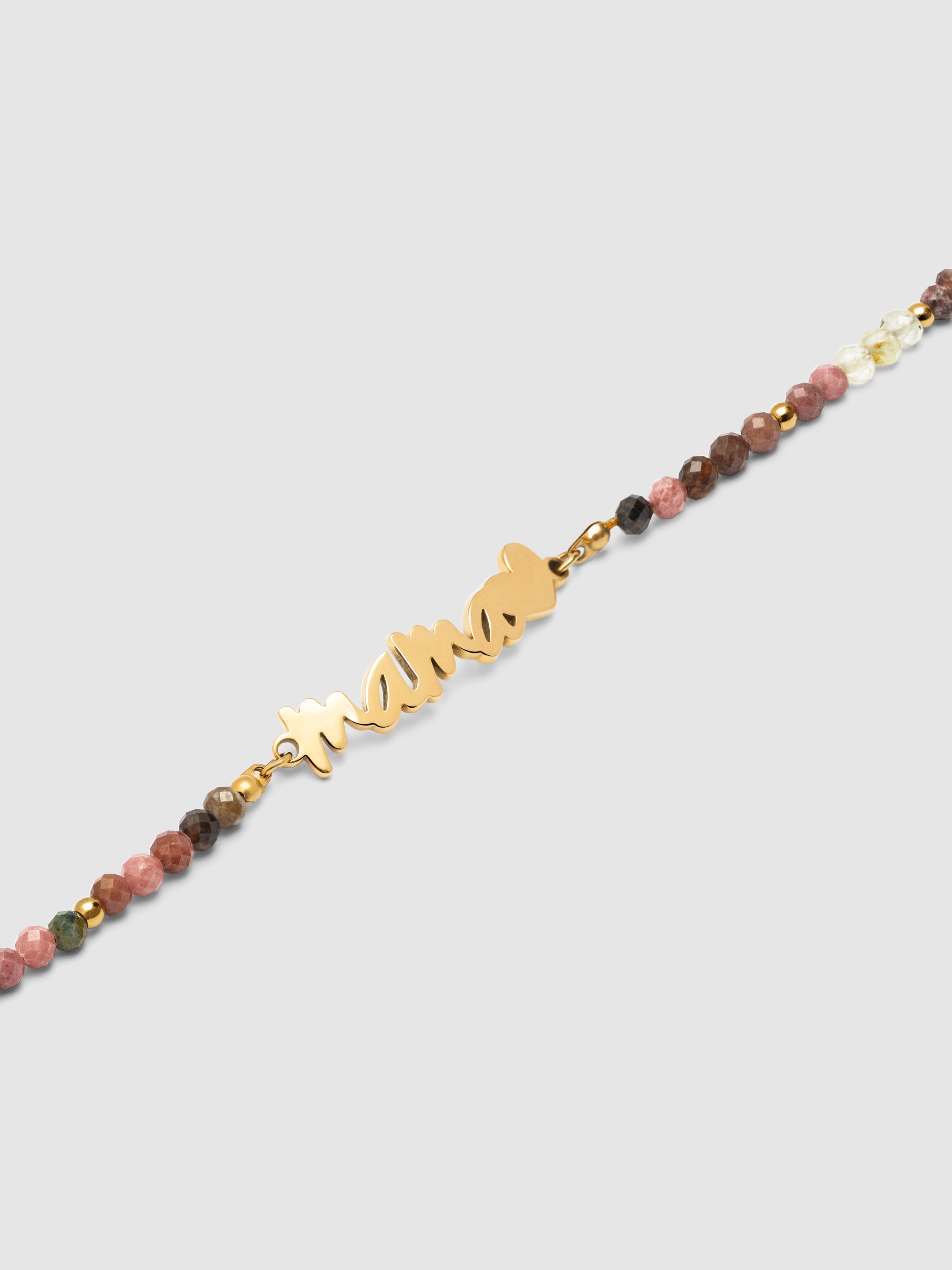 Pulseira de Corrente Mamã Heart Tourmaline de Aço Banhado a Ouro Multicolor-4