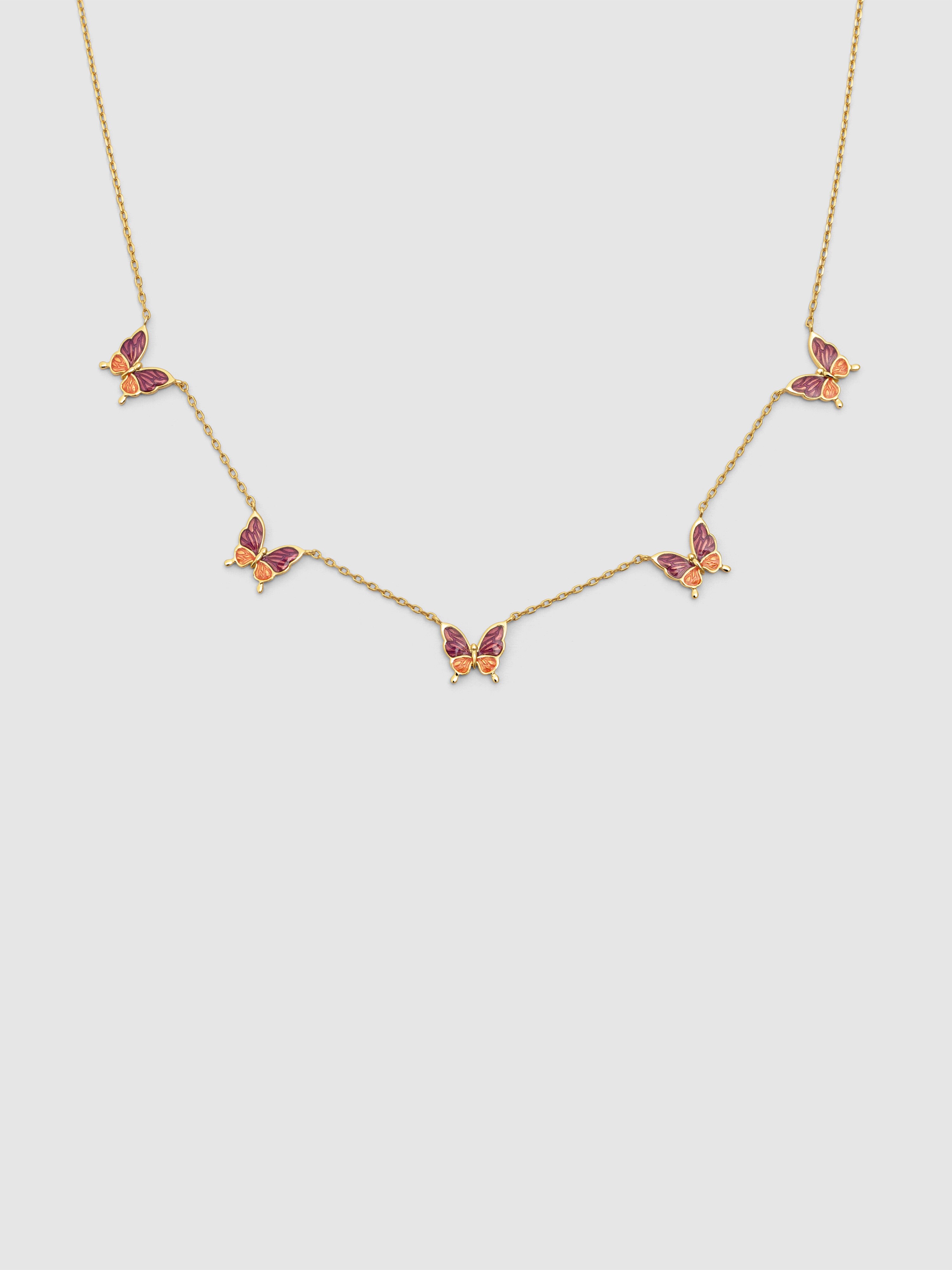 Colar Butterfly Rose de Liga de Metais Banhado em Ouro Ouro-1