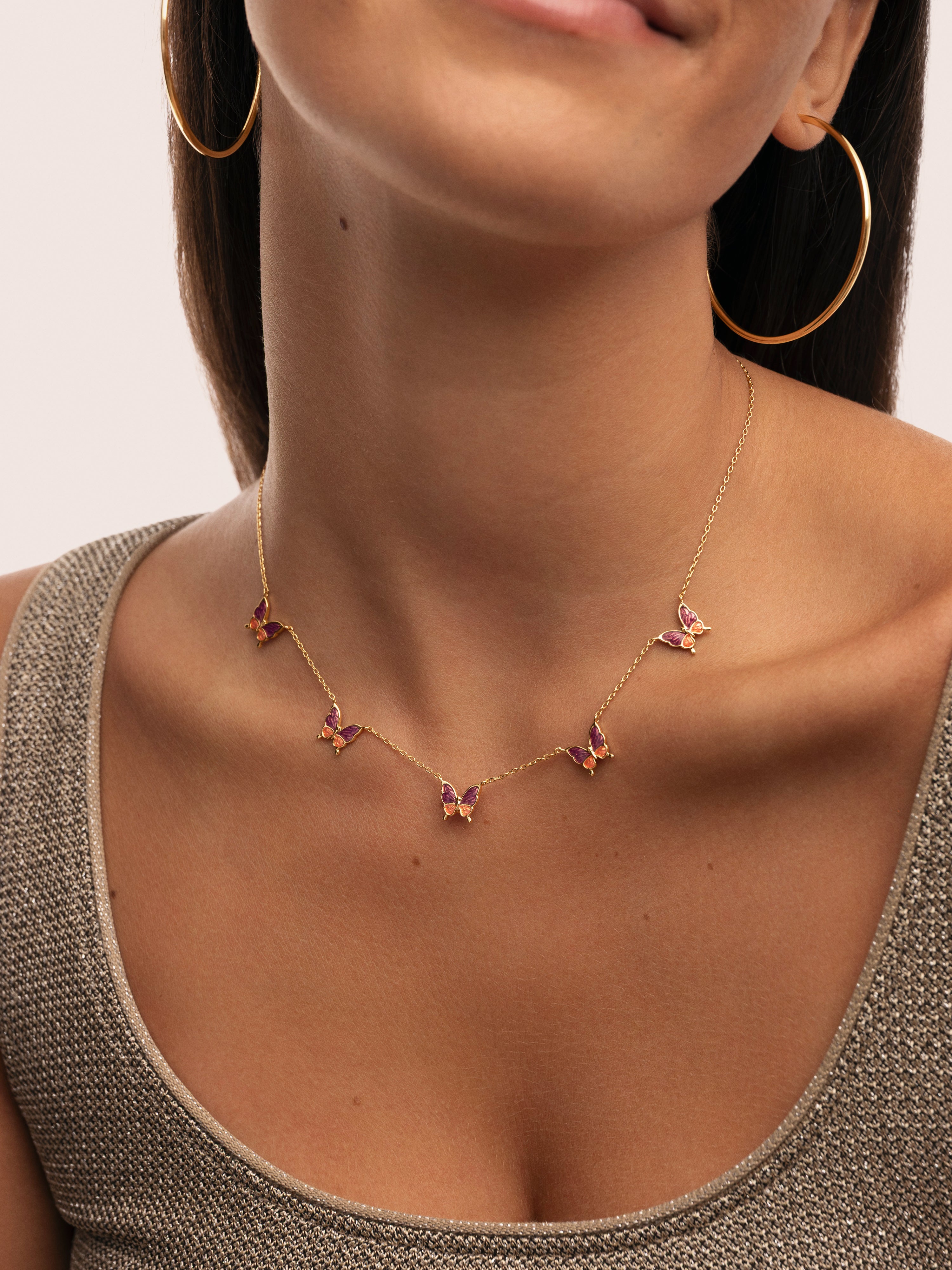 Colar Butterfly Rose de Liga de Metais Banhado em Ouro Ouro-2