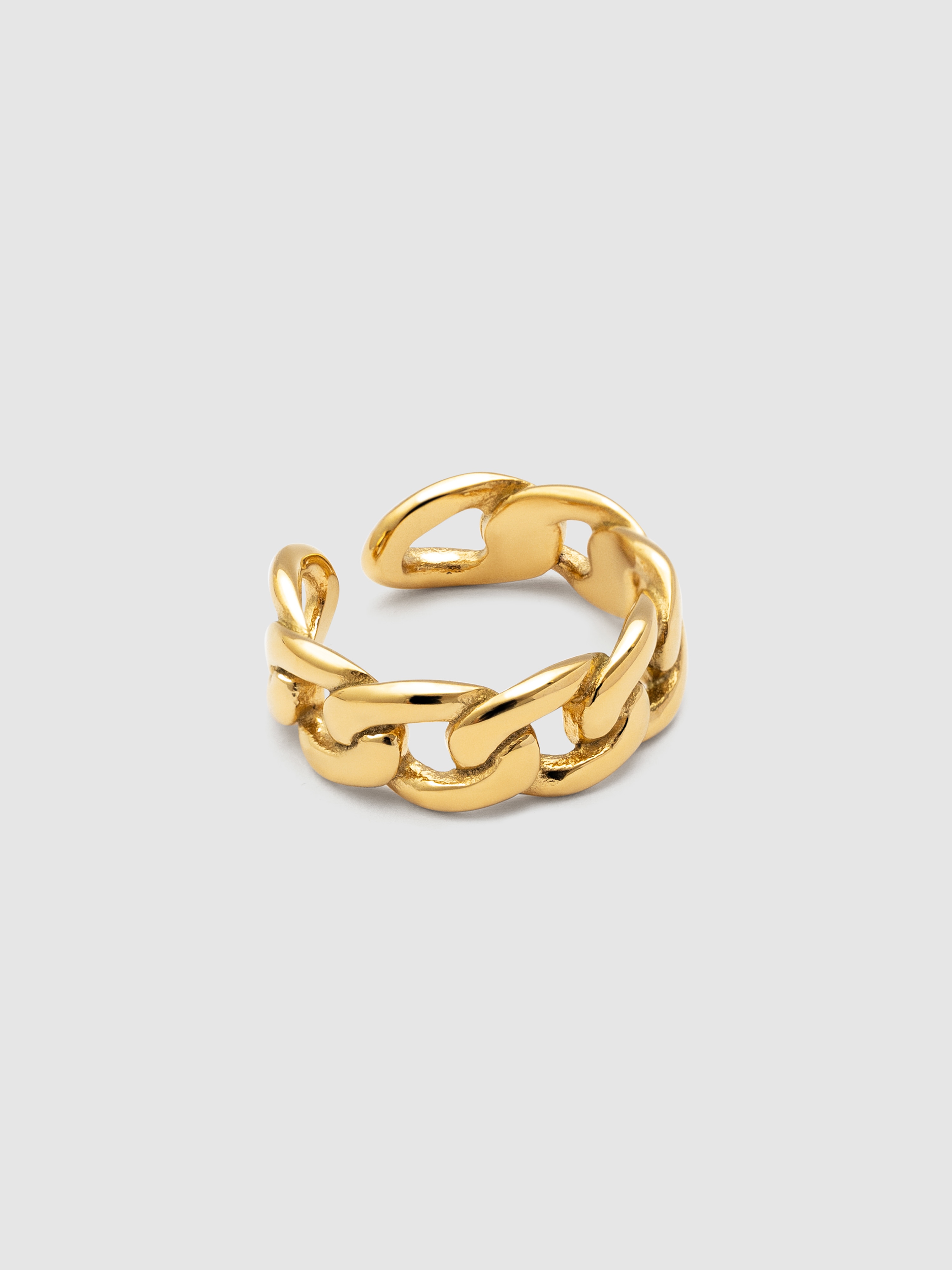 Anel Chunky Elo de Aço Banhado a Ouro Dourado-1