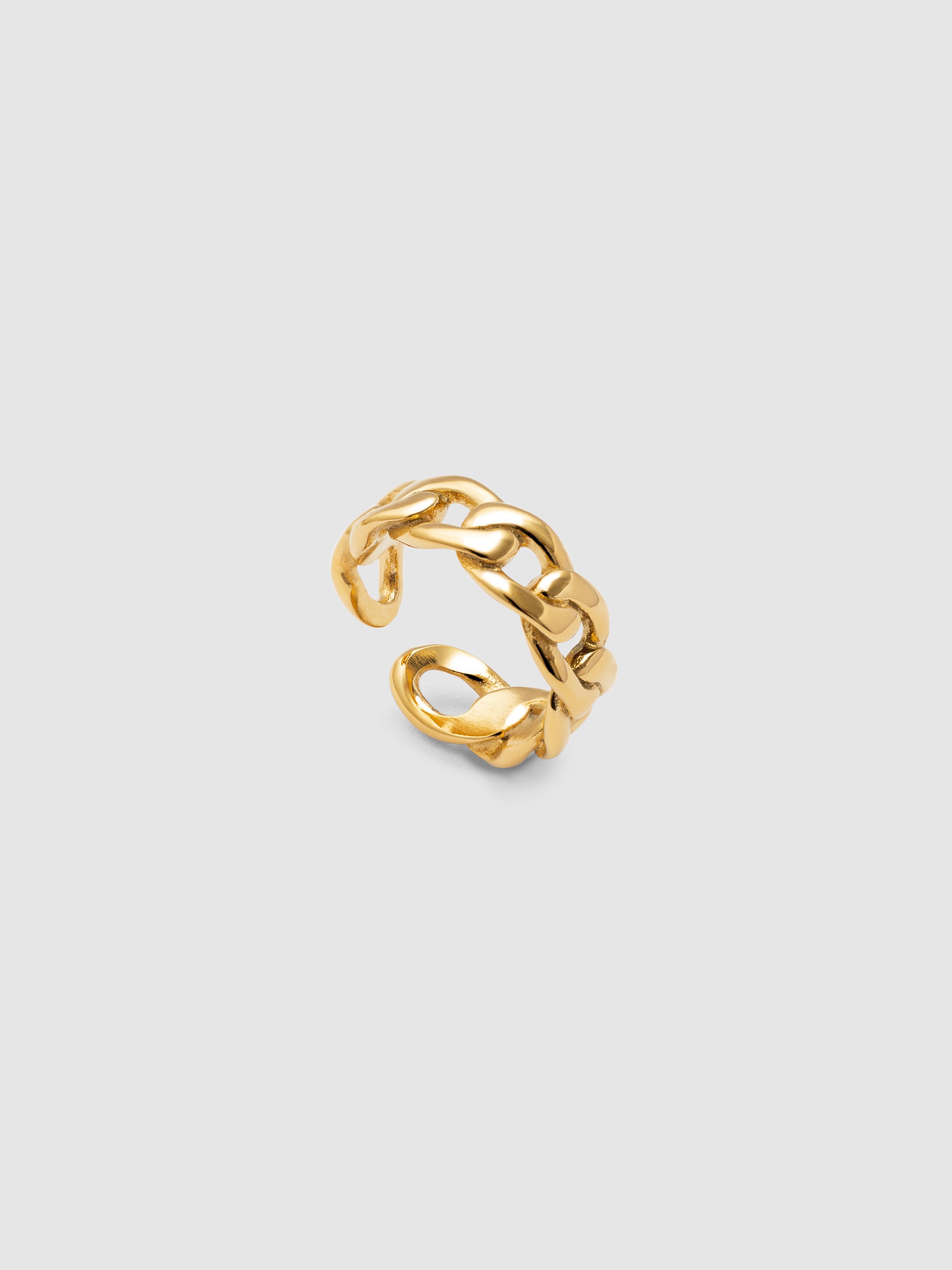 Anel Chunky Elo de Aço Banhado a Ouro Dourado-3