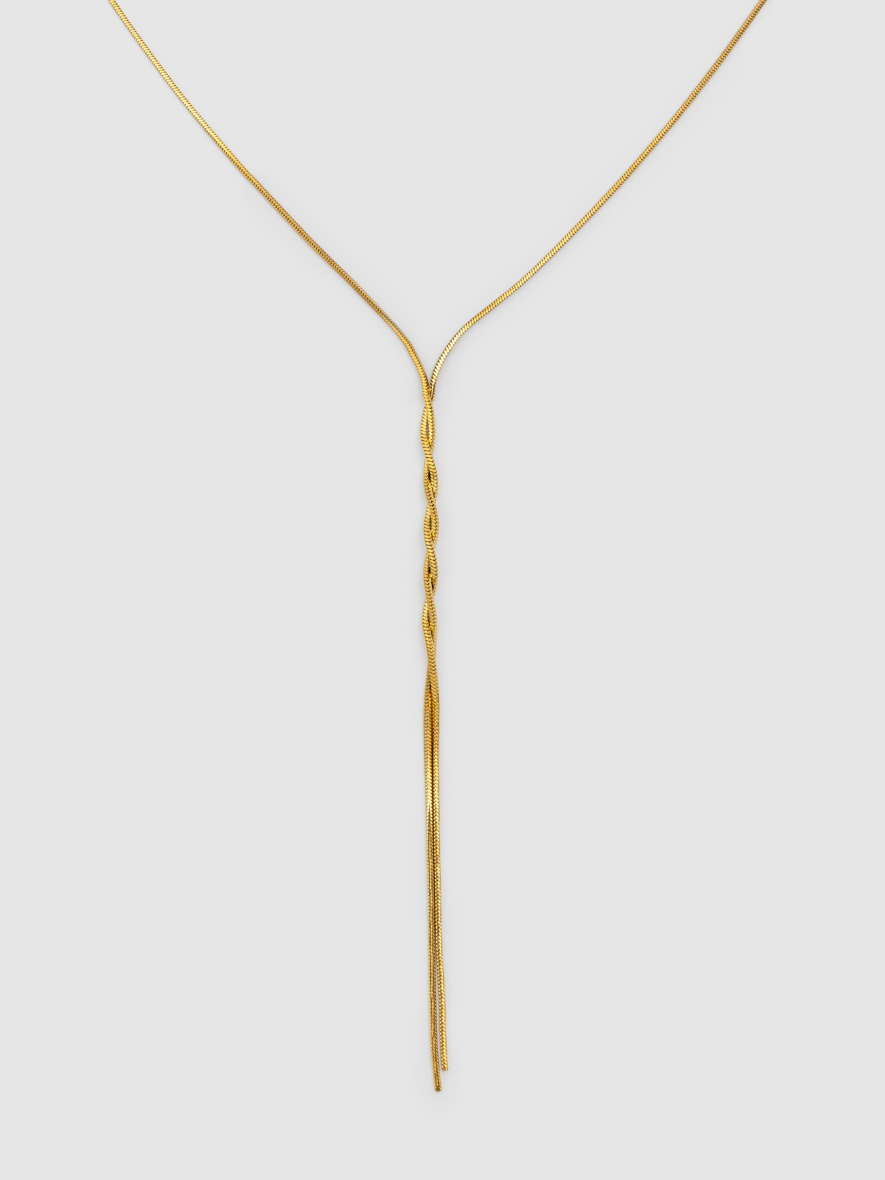 Colar Y Fine Tressia de Aço Banhado a Ouro Dourado-1