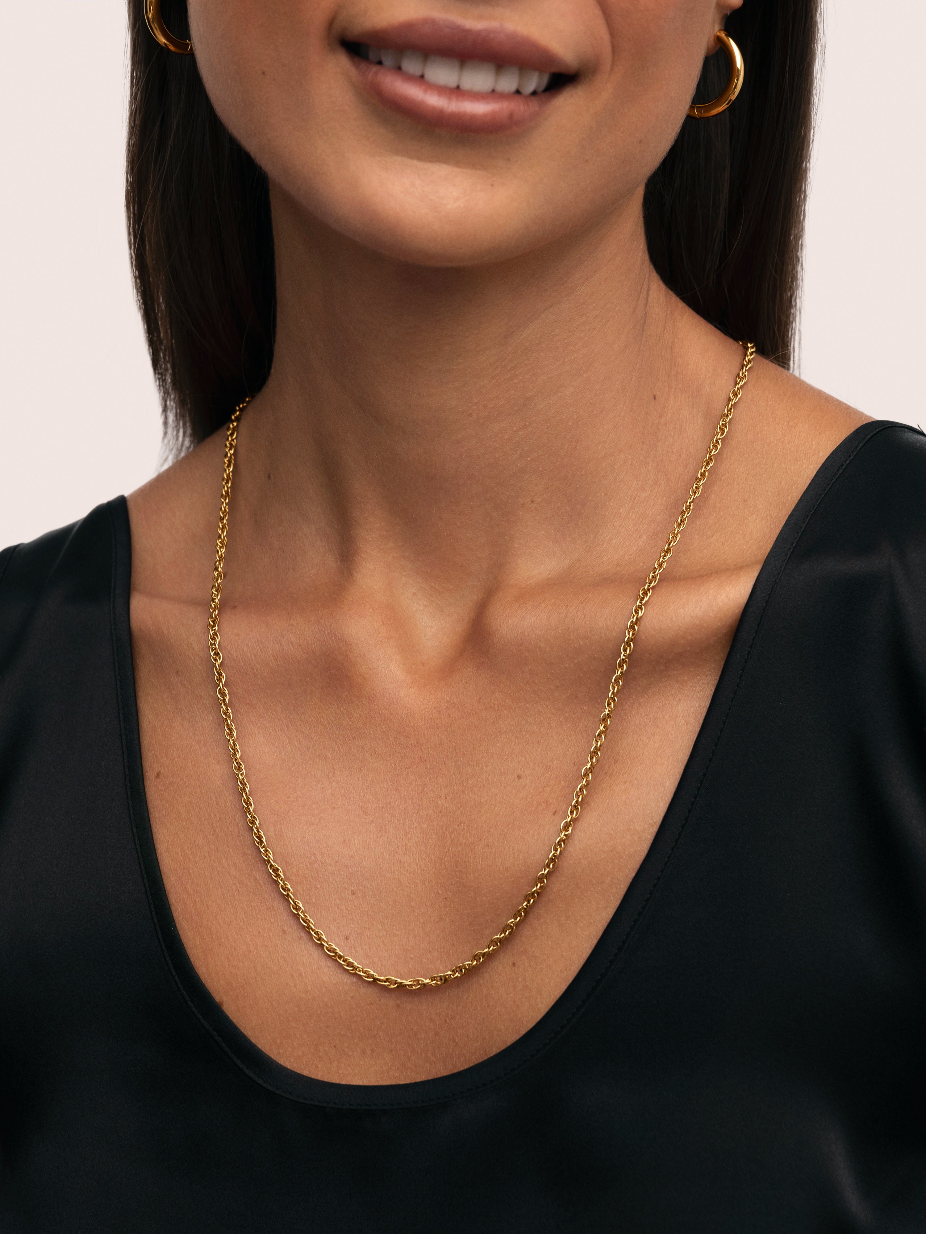 Colar Spinning Rope Chain de Aço Banhado em Ouro Dourado-2