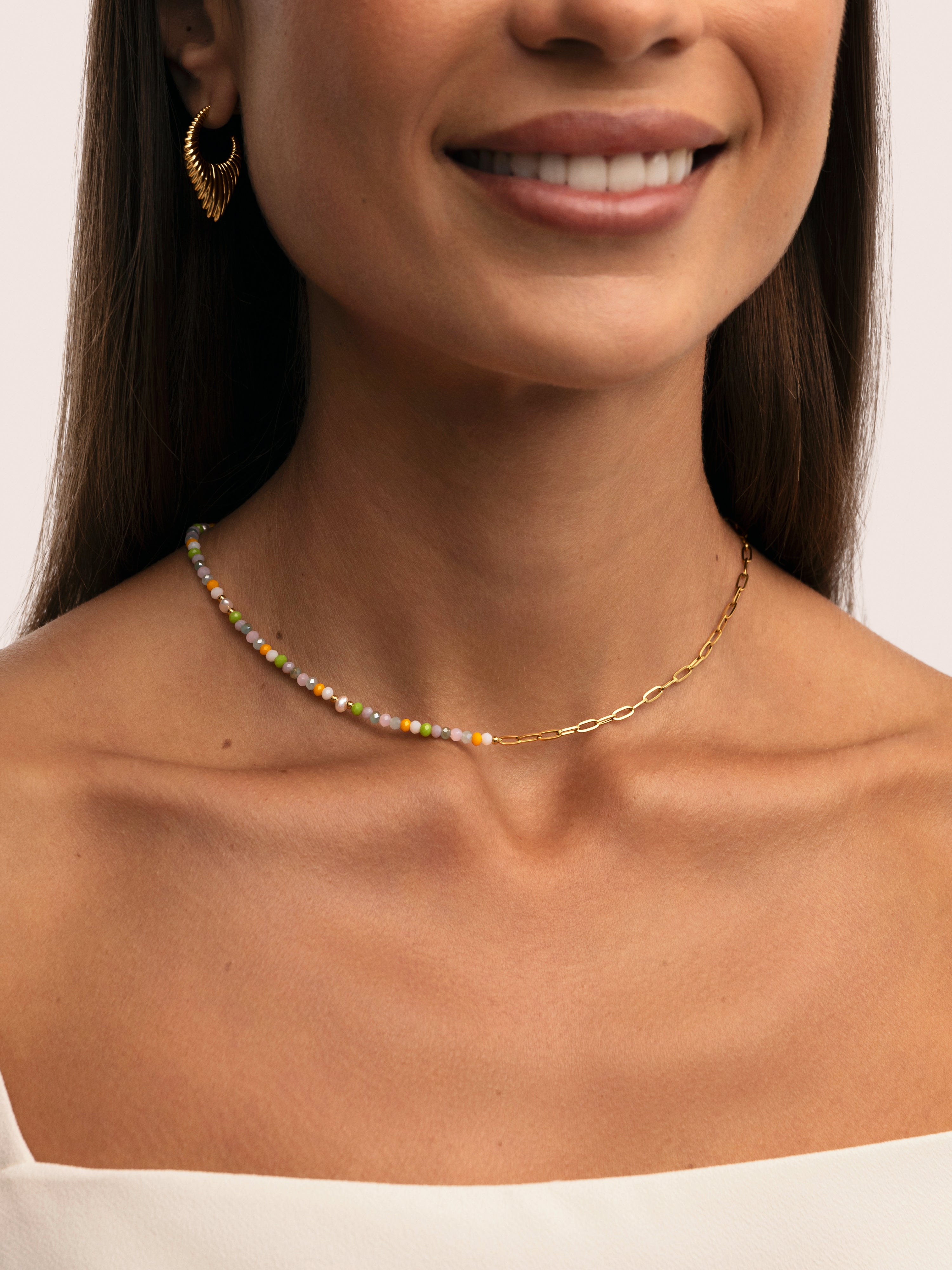 Colar Chic Nora de Aço Banhado a Ouro Multicolor-3