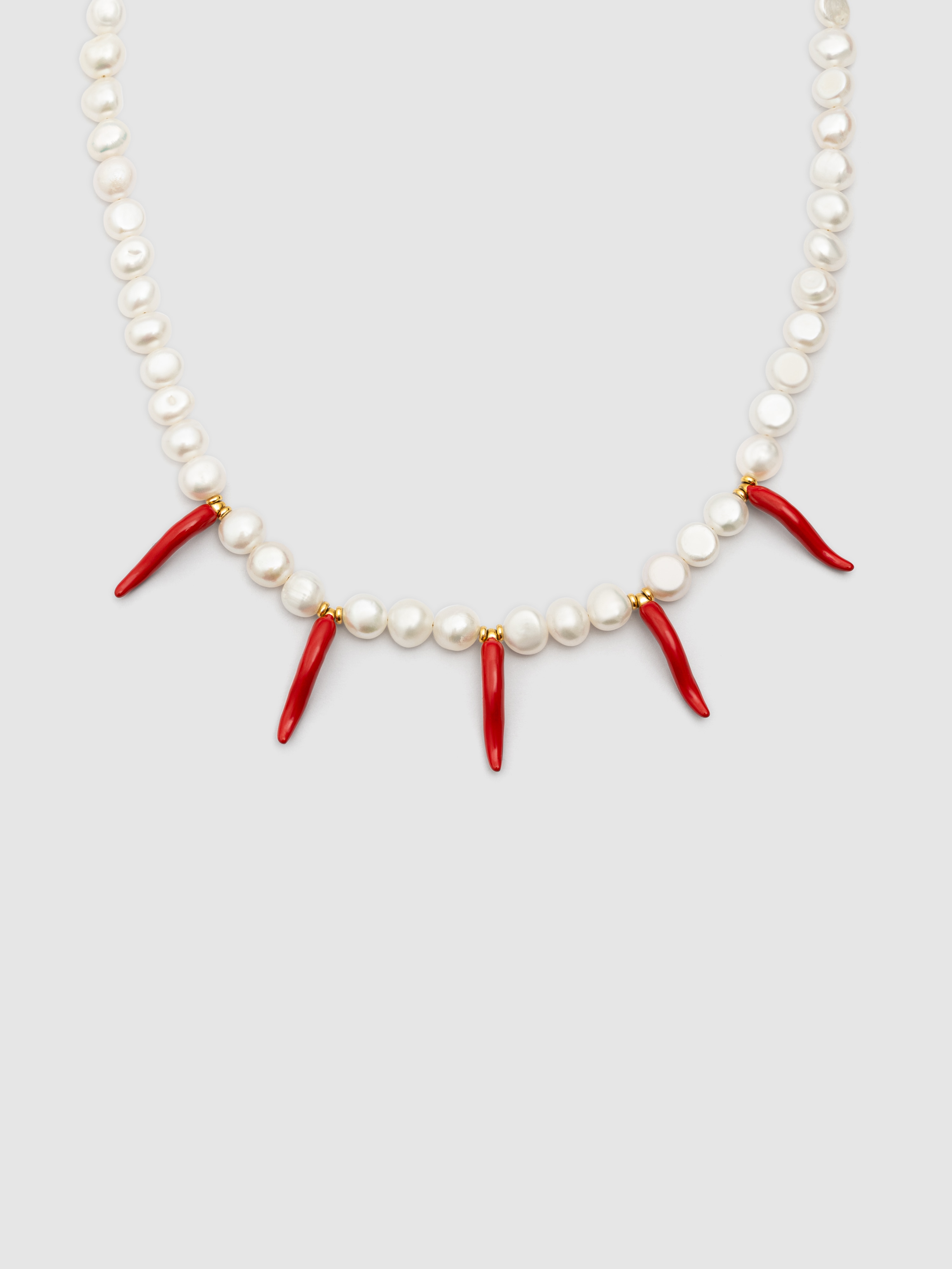 Colar Chili Pearl de Aço Banhado em Ouro Branco / Vermelho-1