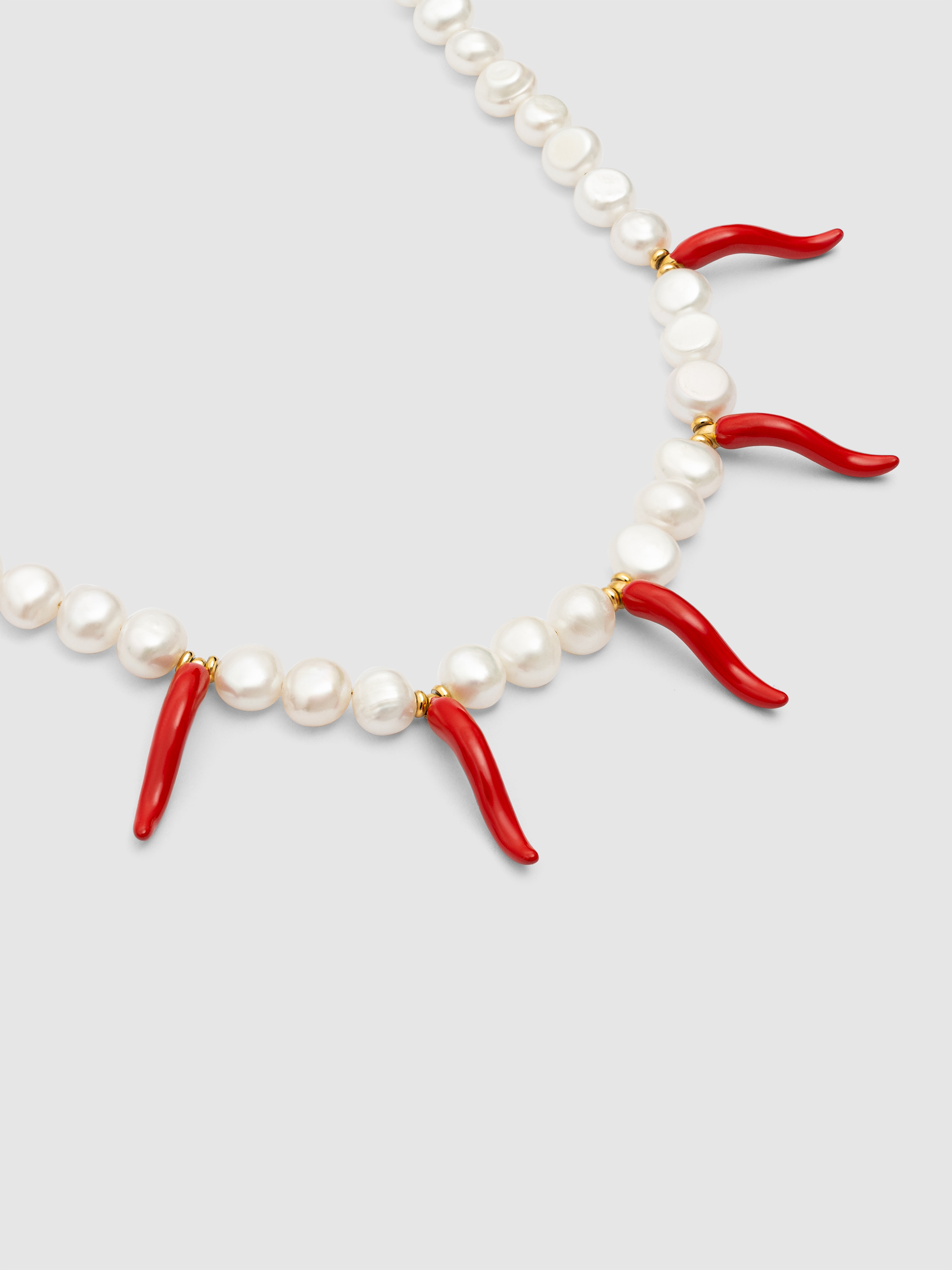 Colar Chili Pearl de Aço Banhado em Ouro Branco / Vermelho-4