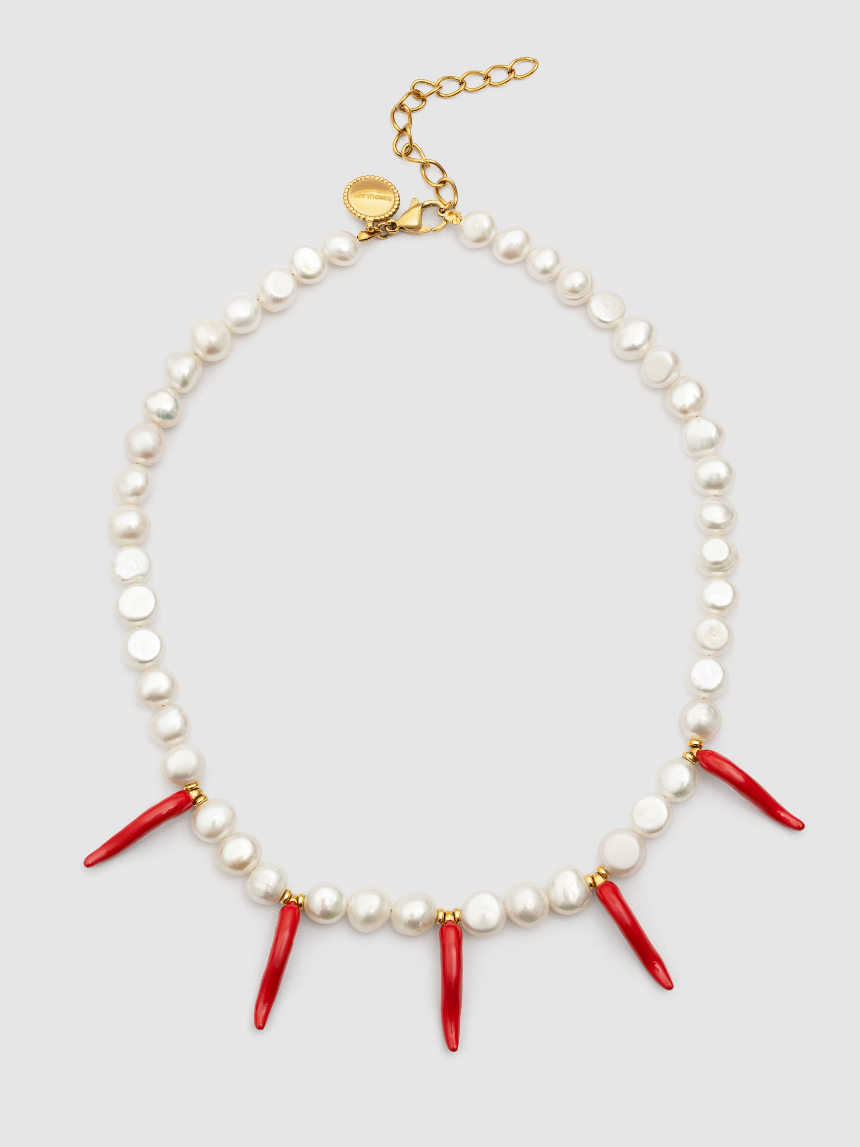 Colar Chili Pearl de Aço Banhado em Ouro Branco / Vermelho-5