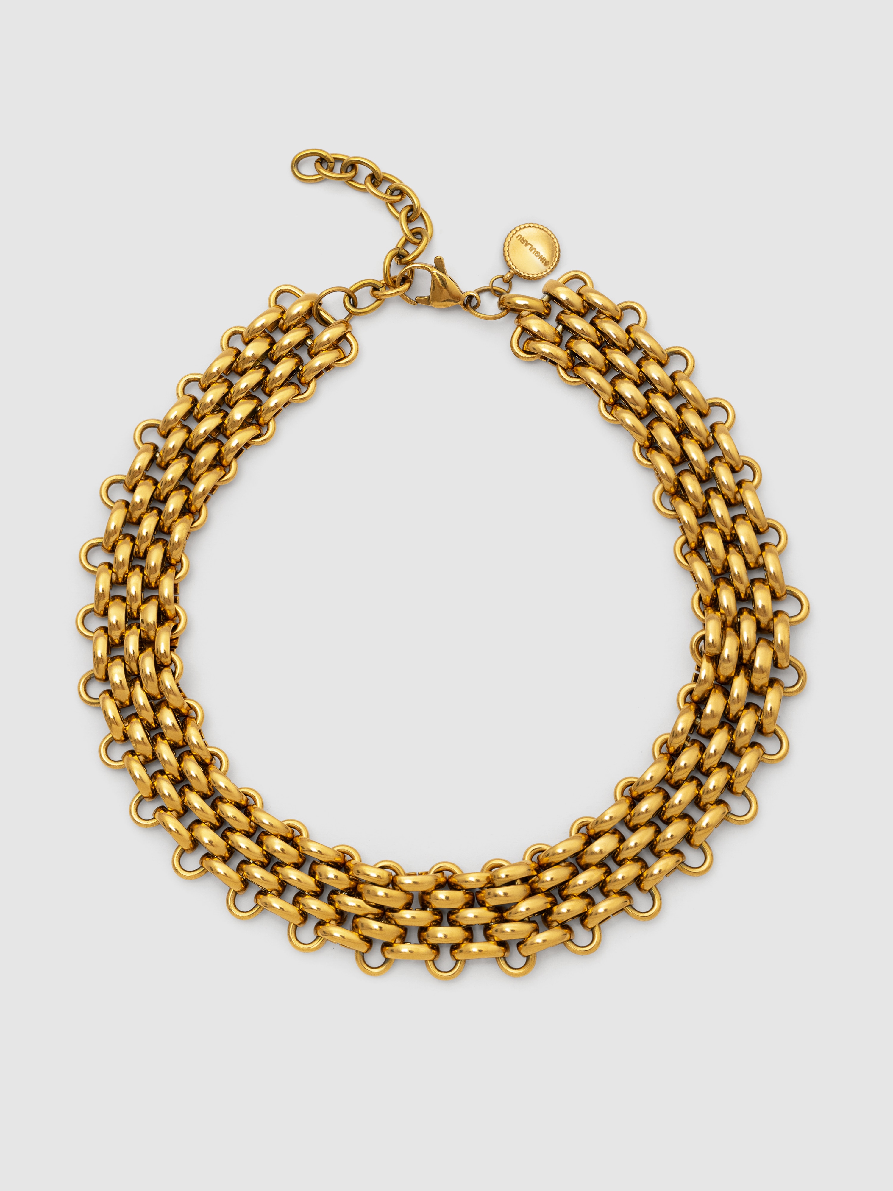 Colar Tipo Chocker Galea de Aço Banhado a Ouro Dourado-1