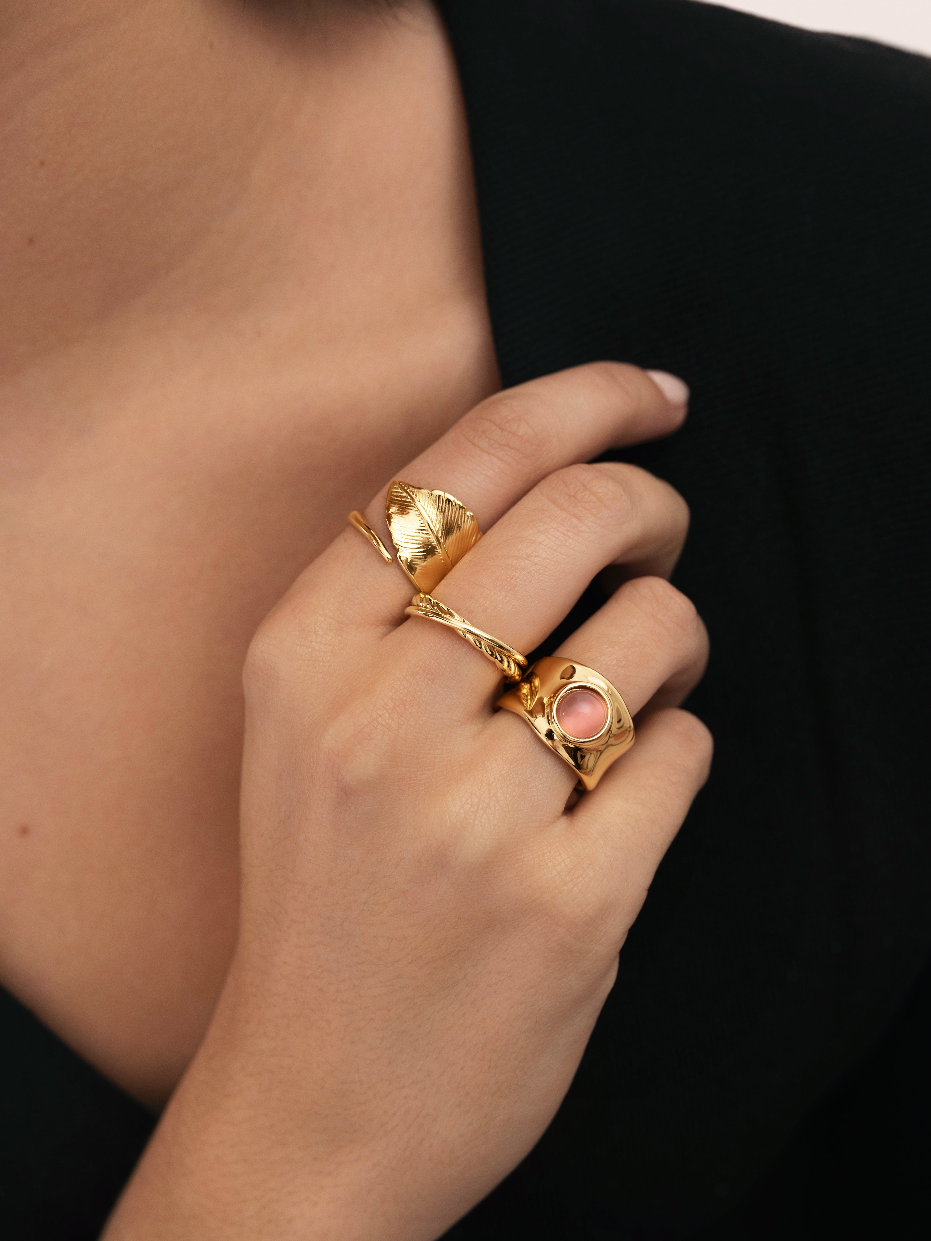 Anel My Pink Stone de Liga de Metais Banhado a Ouro Rosa-5